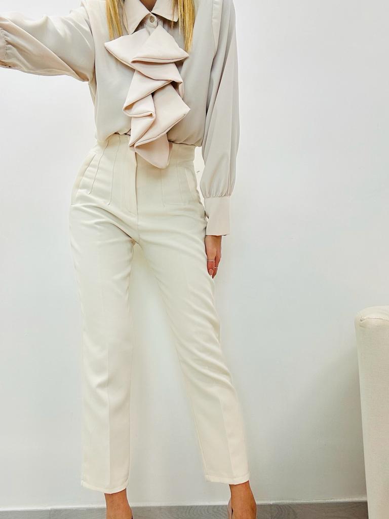 Pantalon classique taille haute Ines - Crème - FR4166