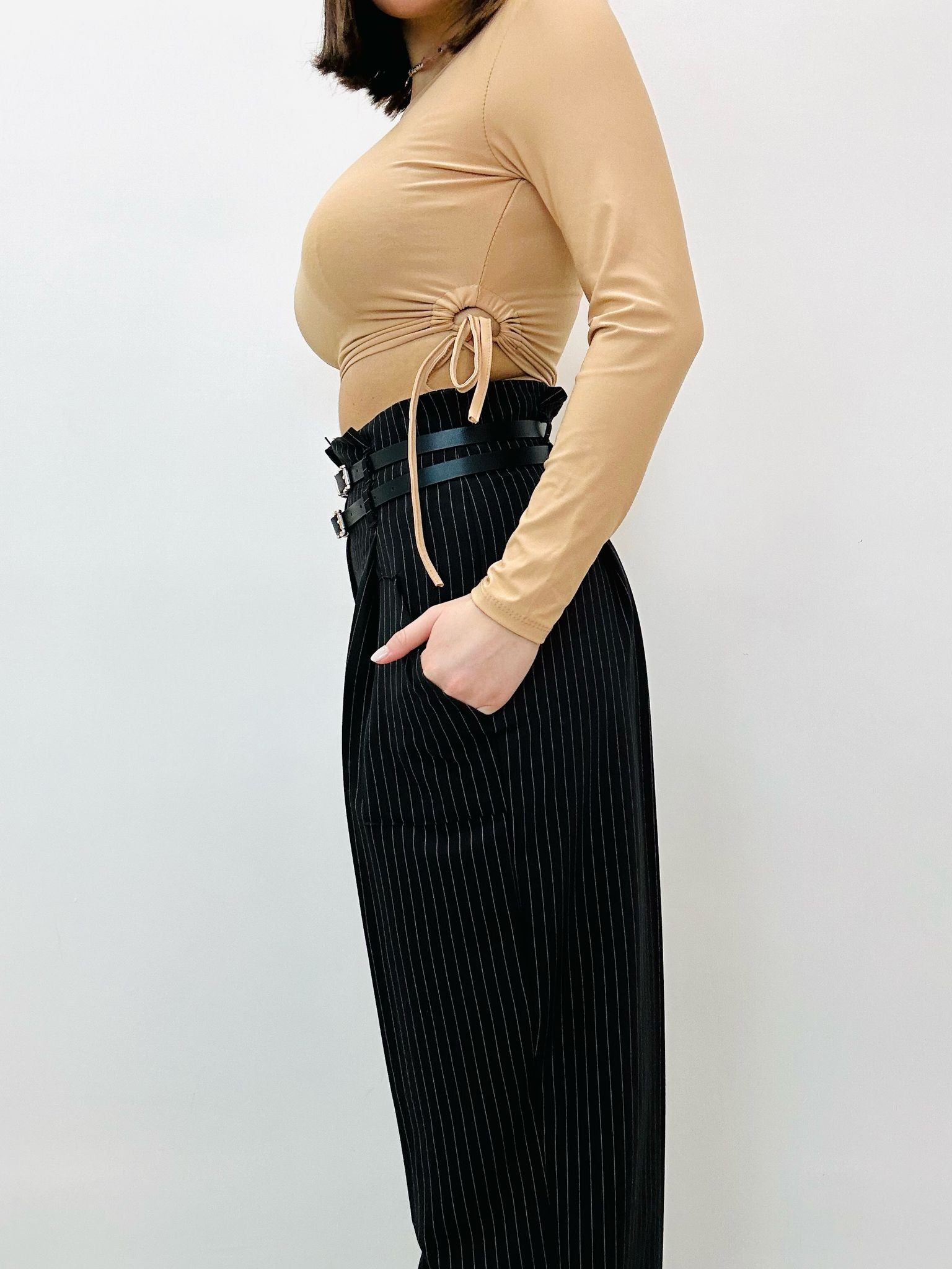 Pantalon Luna à fines rayures - Noir - FR4294