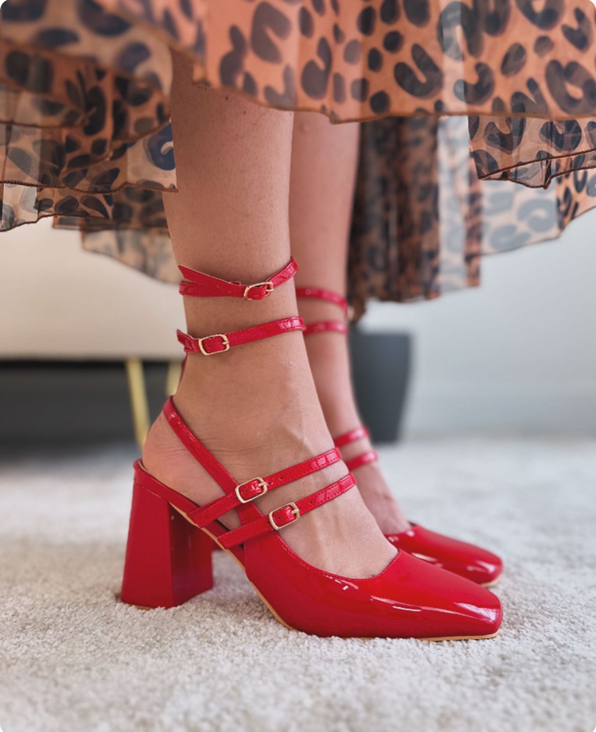 Sandalo a ballerina lucido con doppio laccetto - Rosso