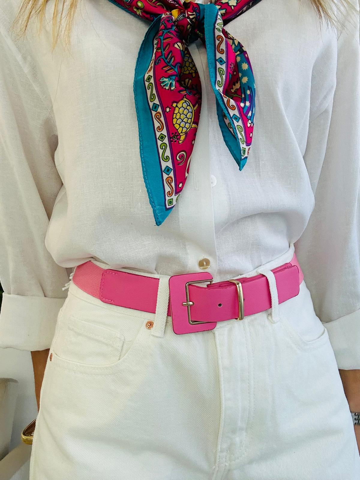 Cintura con elastico in vita con dettagli oro - Rosa