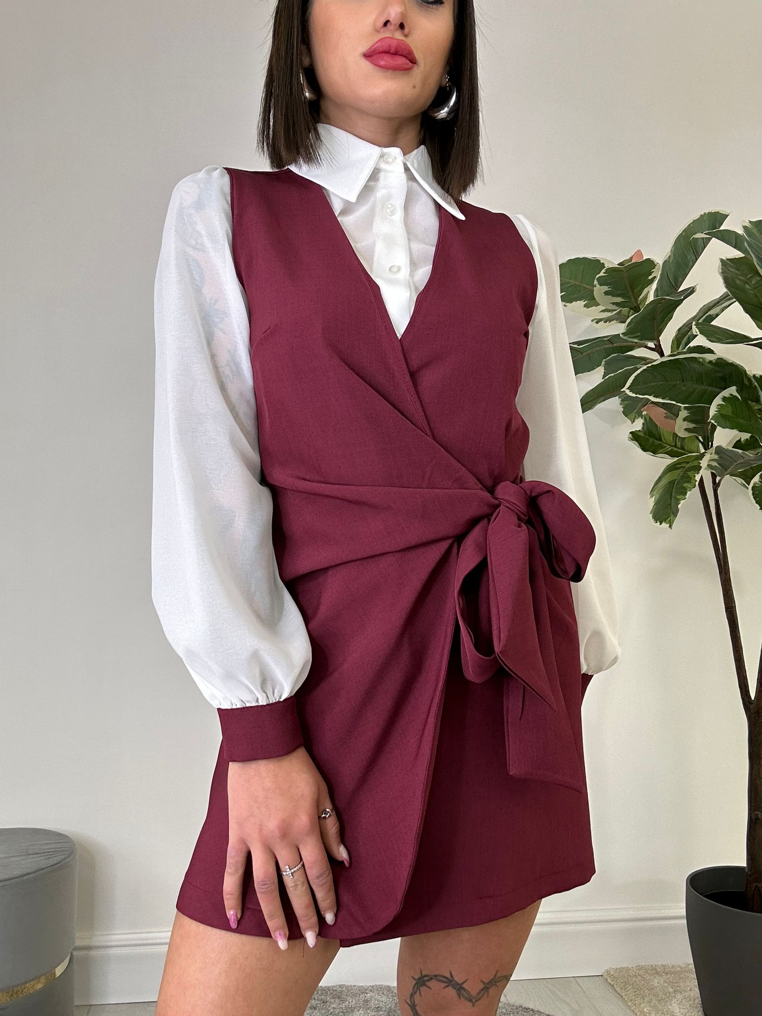 Kleid mit Hemd - Bordeaux