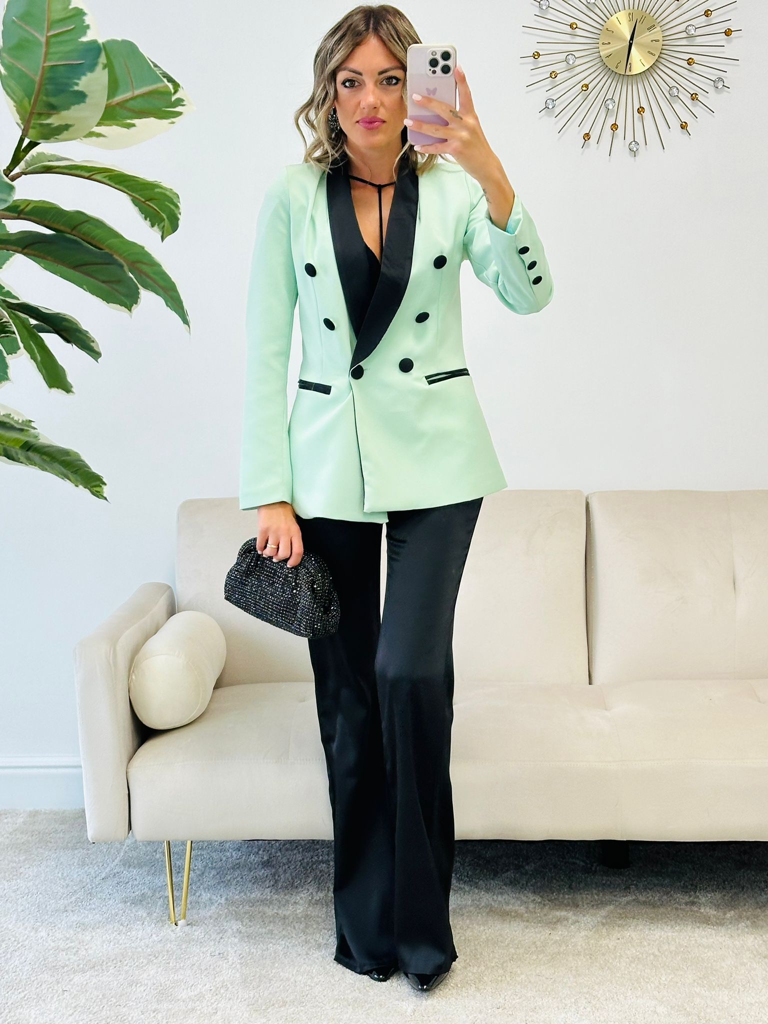 Costume Michela (Blazer + Pantalon) Noir et Vert Menthe