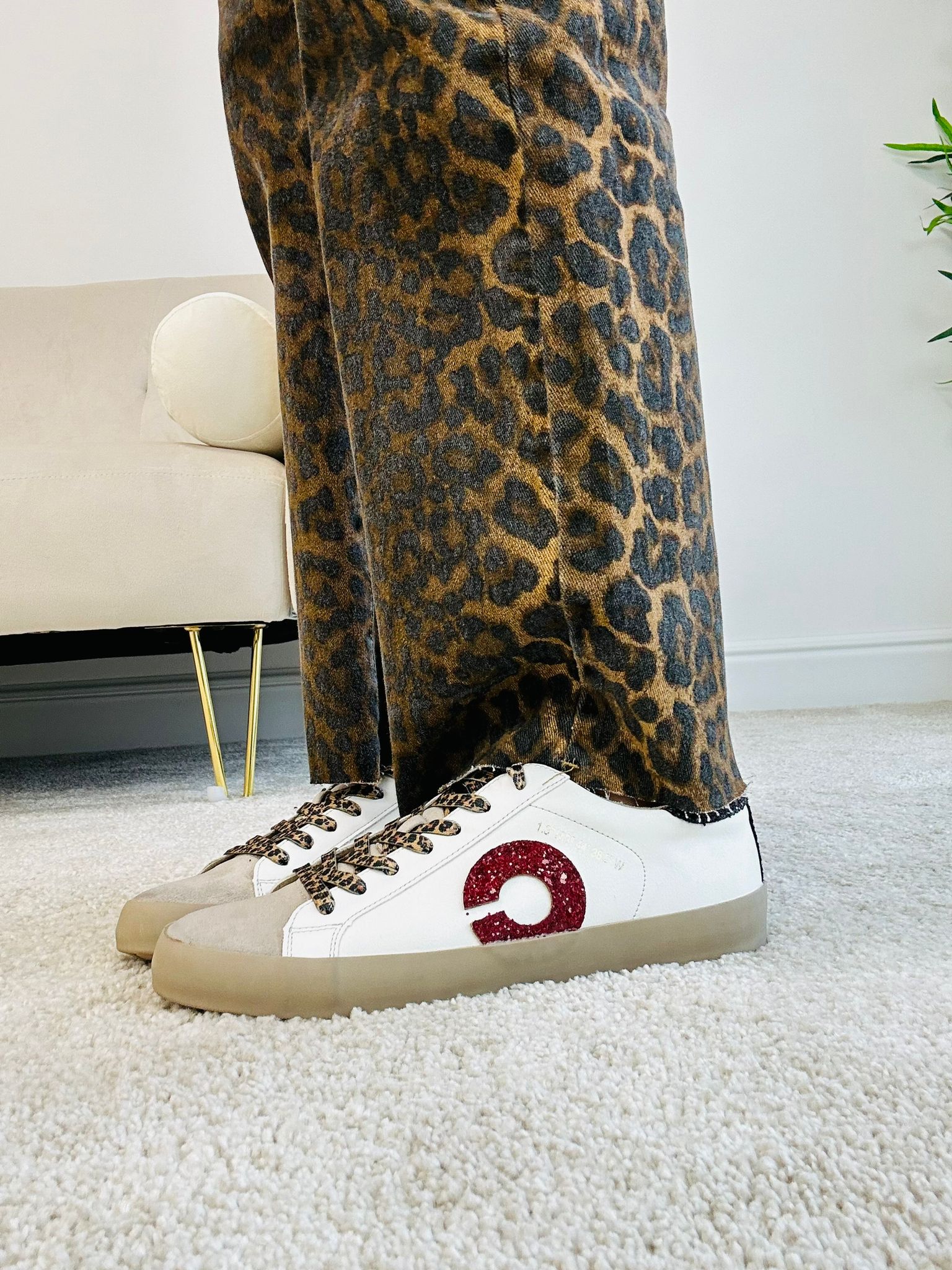 Sneakers Corina - Bianco con lacci animalier