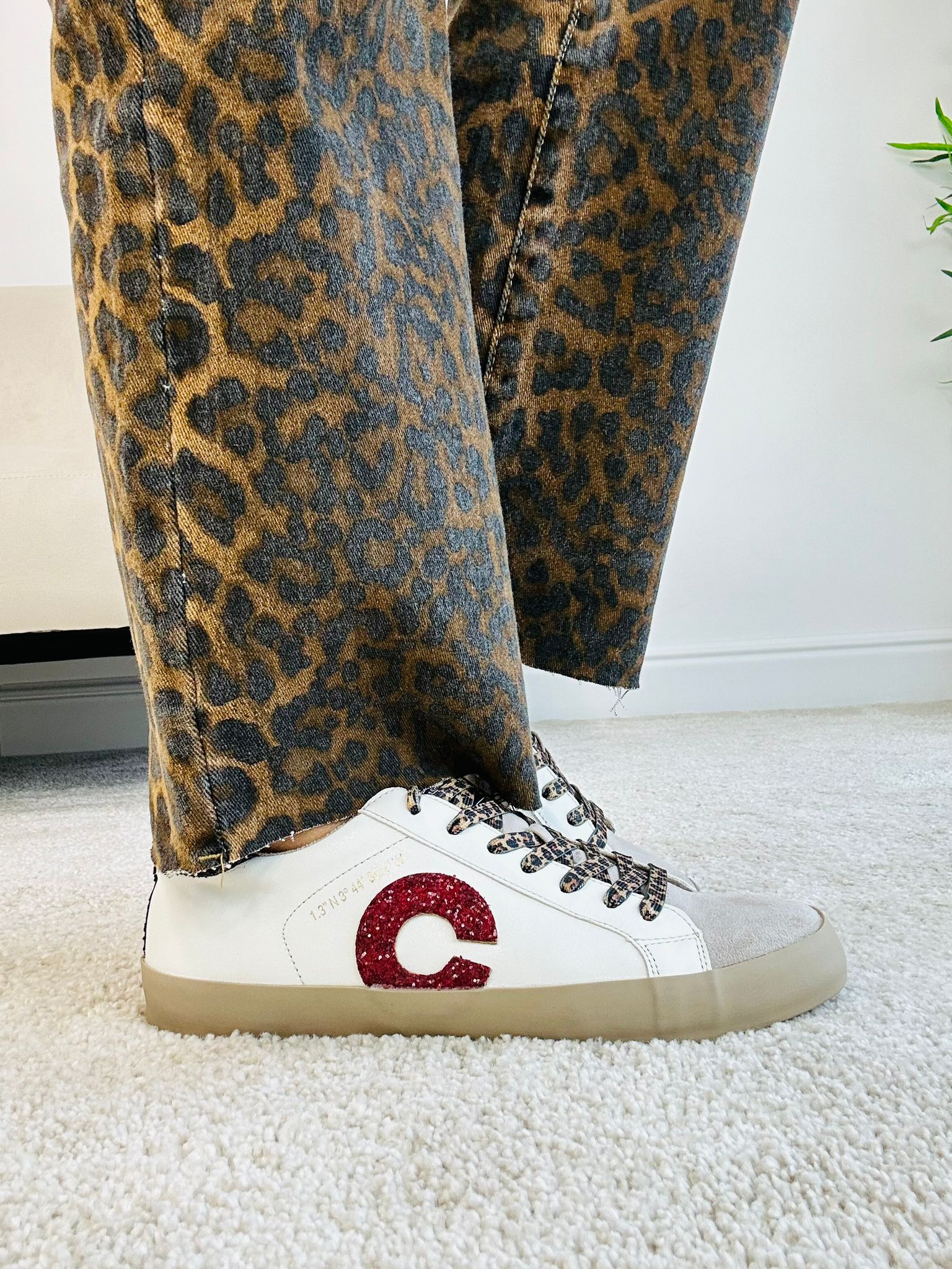 Sneakers Corina - Bianco con lacci animalier