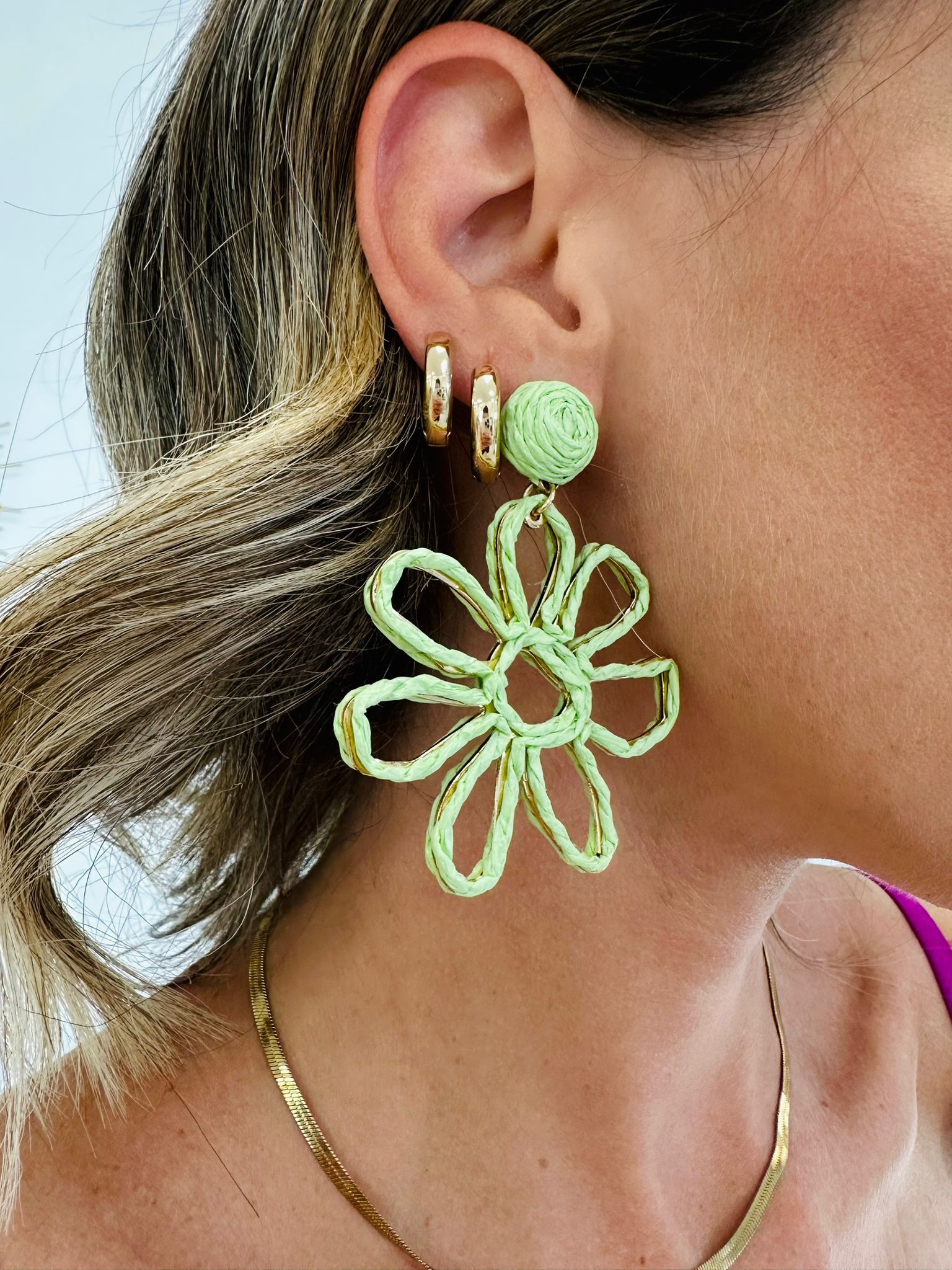 Boucles D'Oreilles Pendantes Fleur - Vert