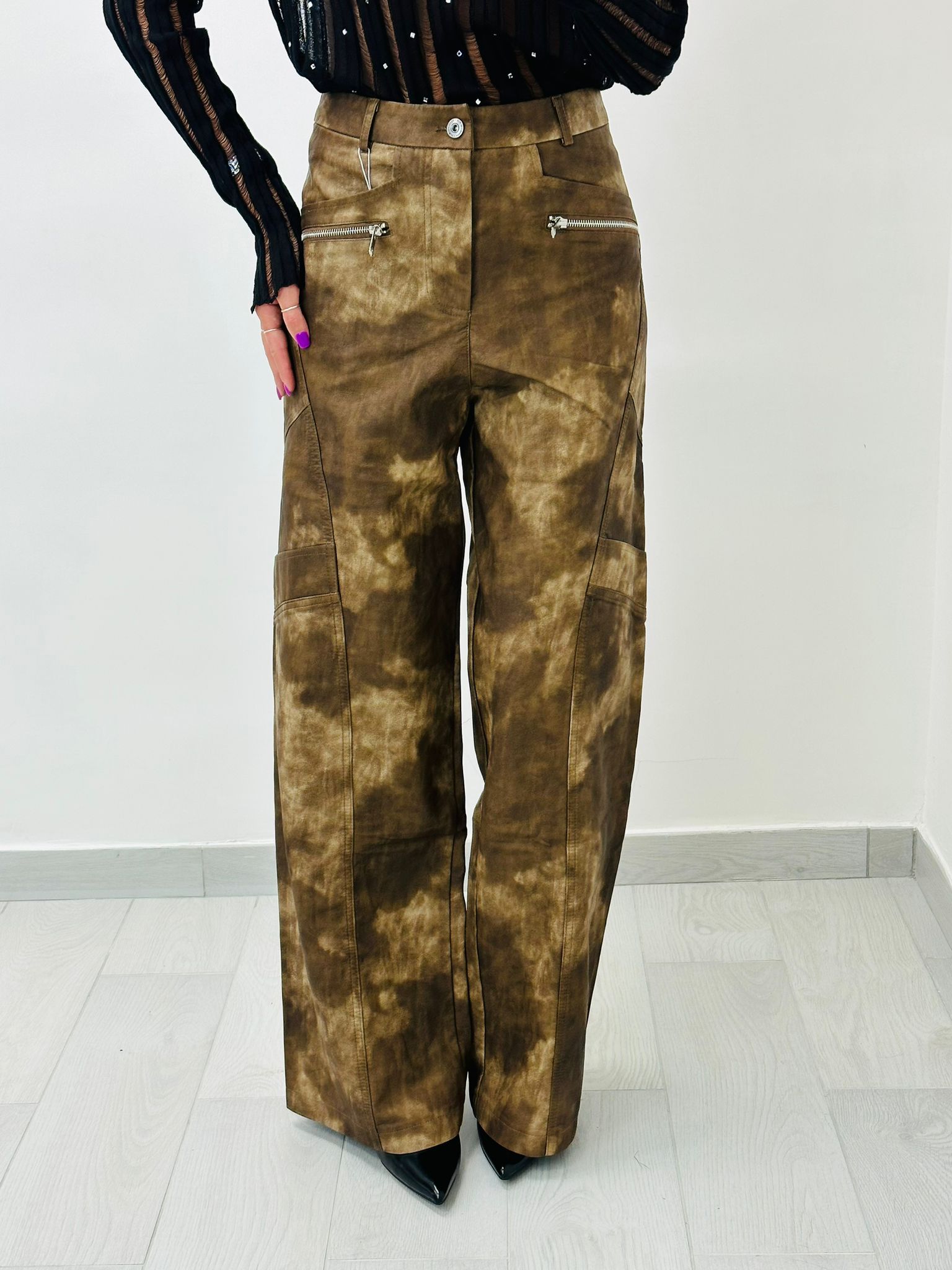 Pantalon Darling en simili cuir - Marron - FR3567