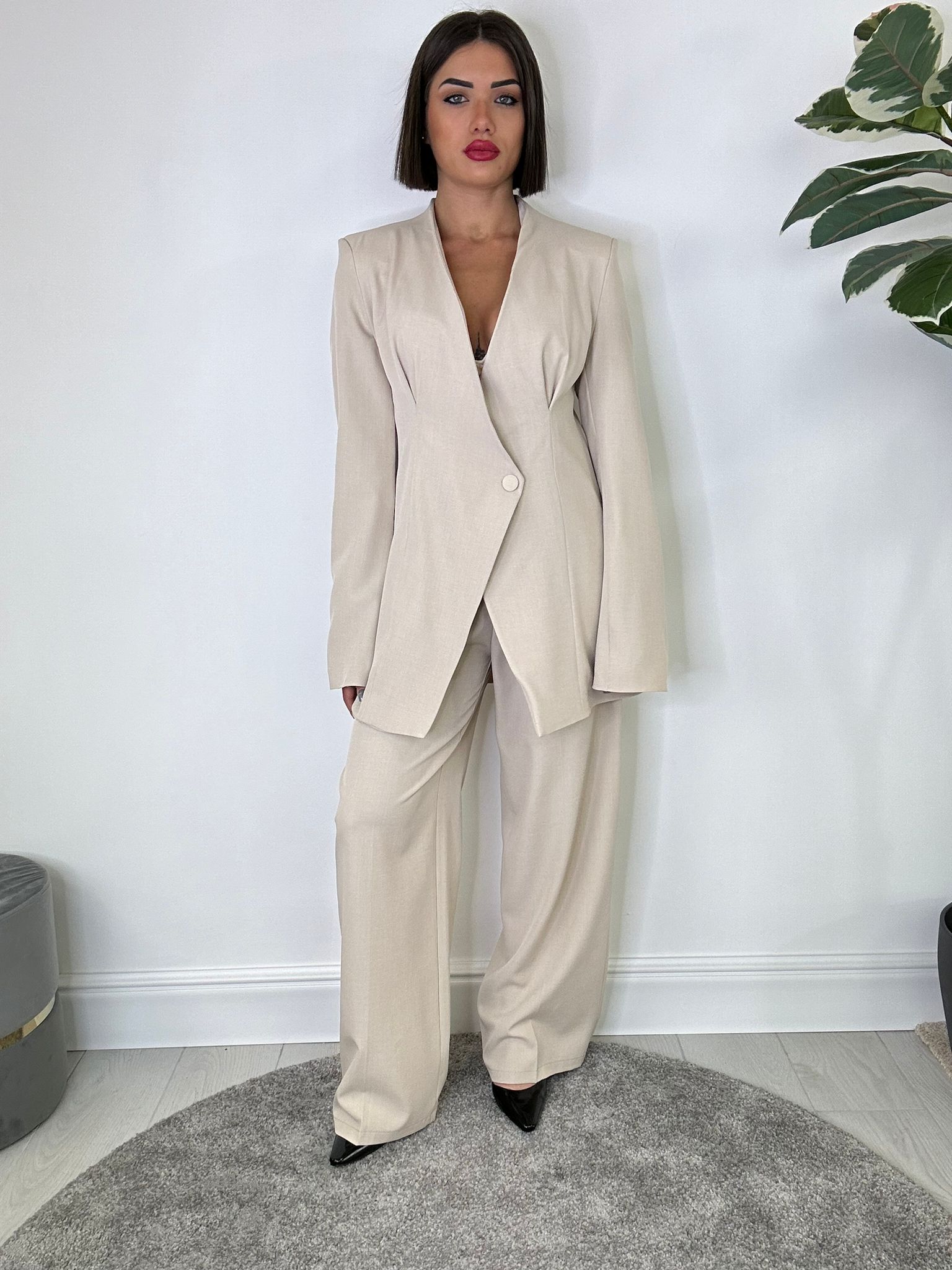 Tailleur Senza Collo (Blazer + Pantalone) Beige