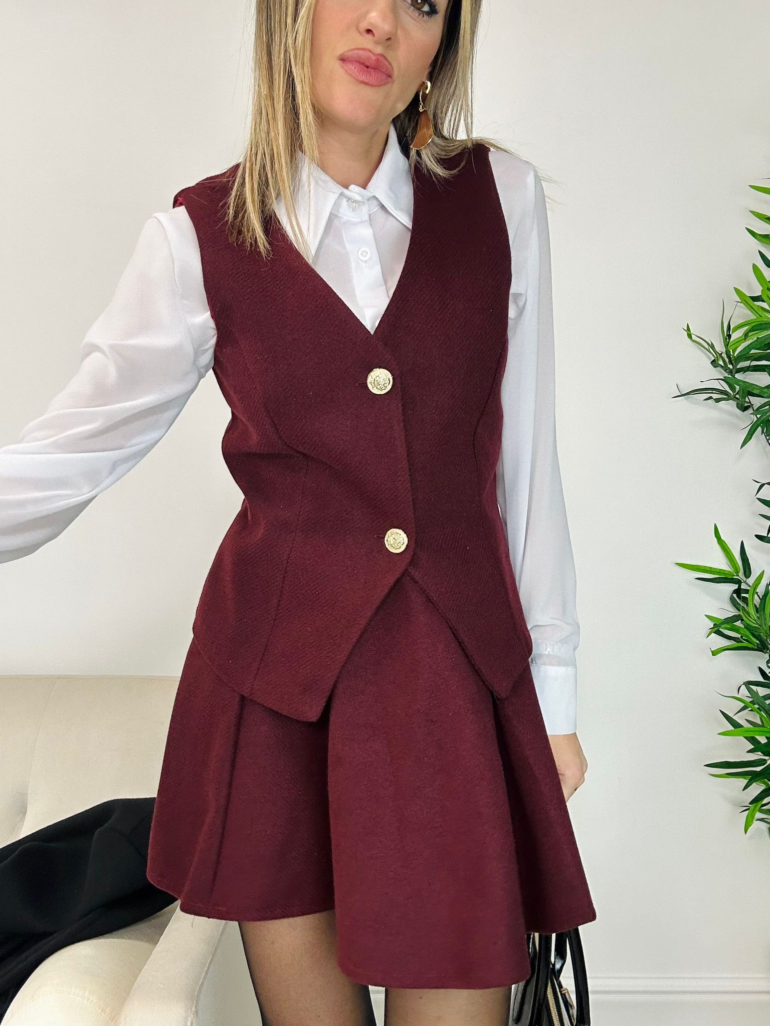 Coordinato Camilla (Gilet + Camicia + Gonna) Bordeaux