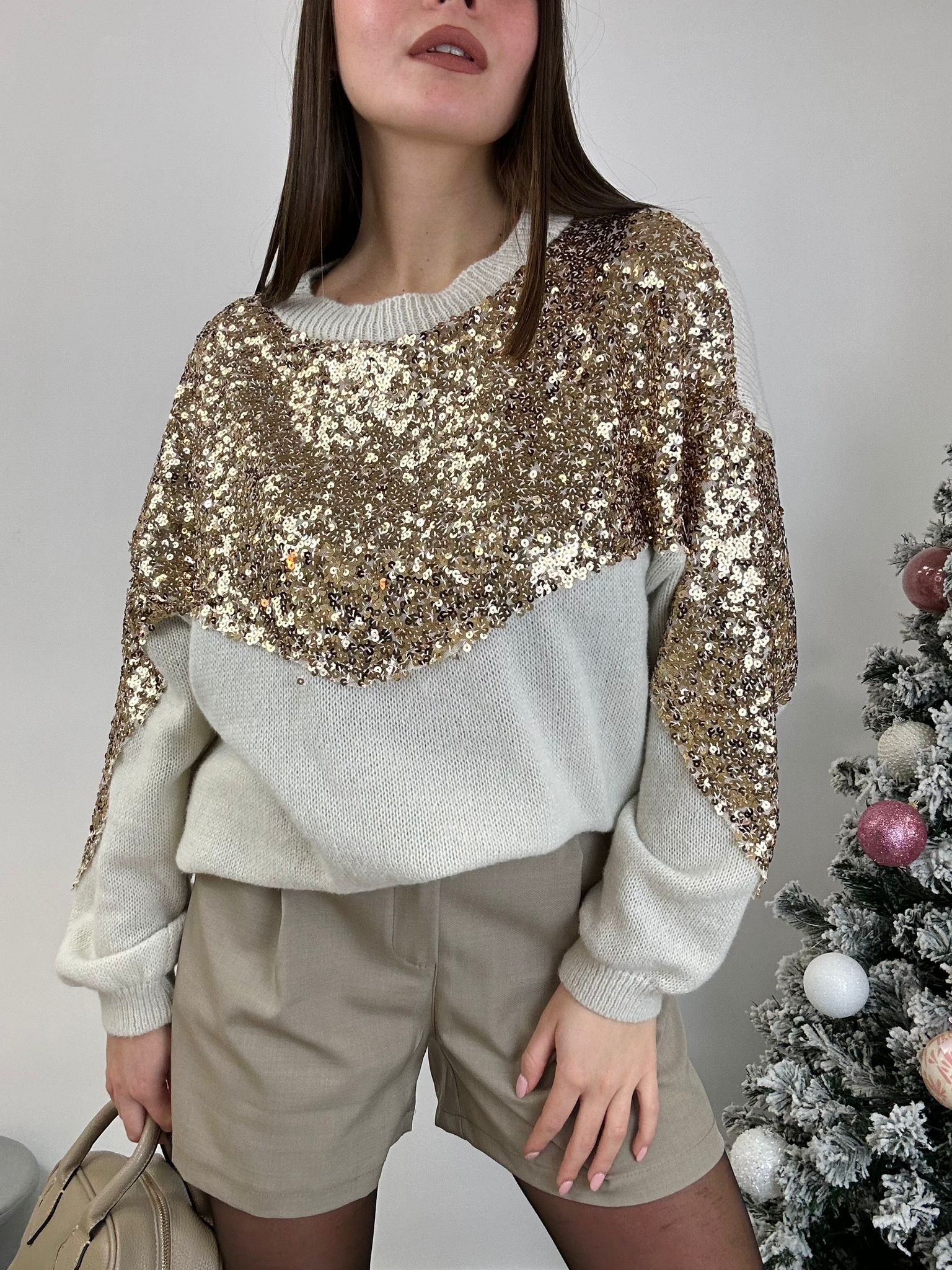 Maglione con paillettes - Beige