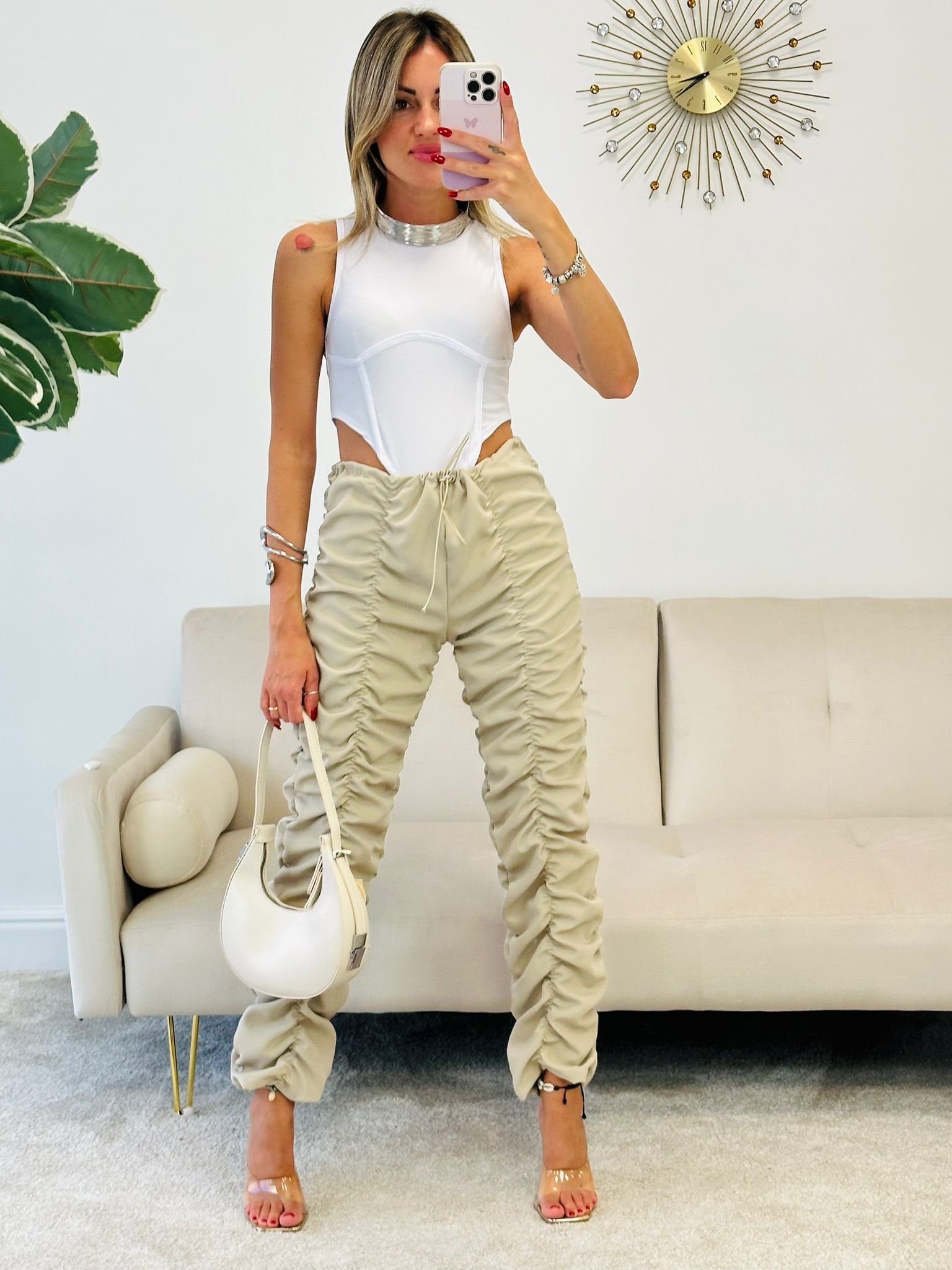 Drapierte Hose – Creme