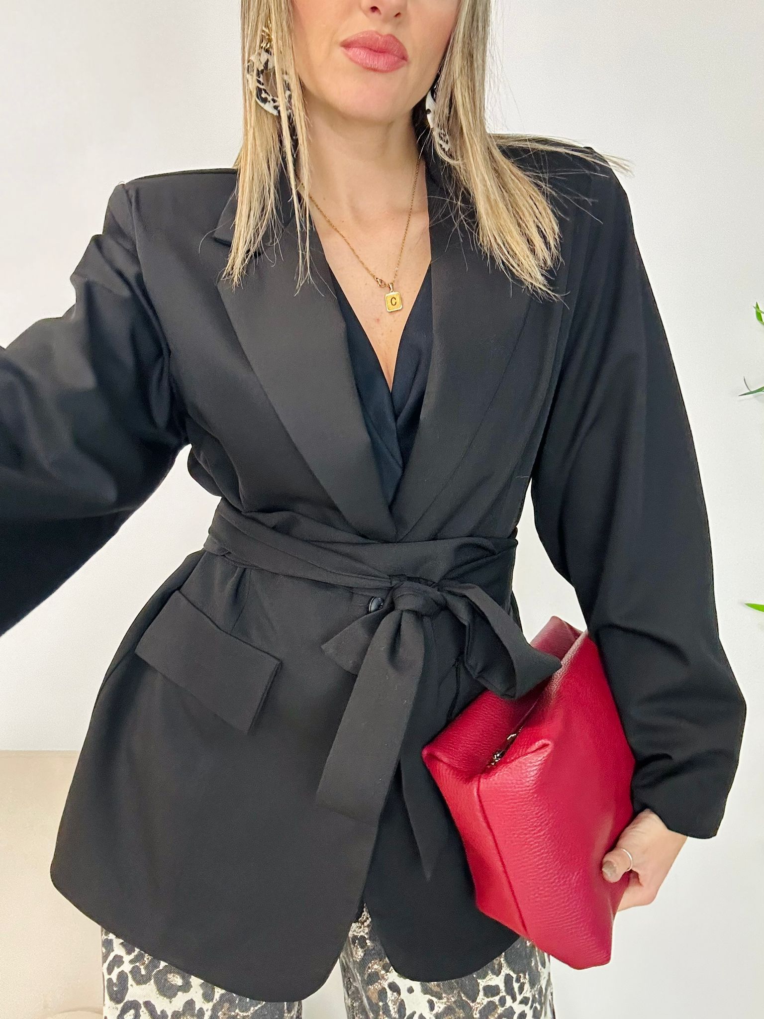 Blazer con cintura - Nero