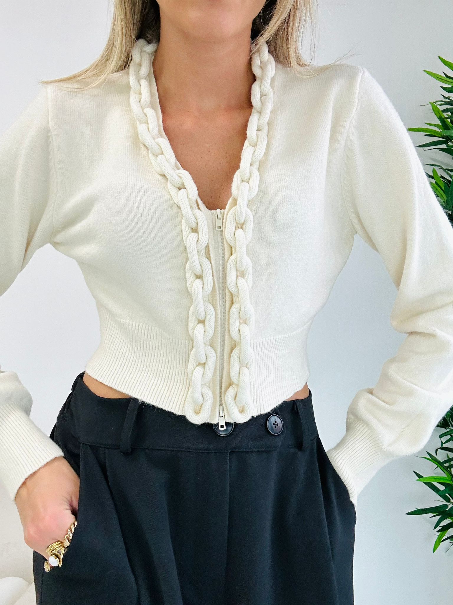 Cardigan Cropa trecce - Panna