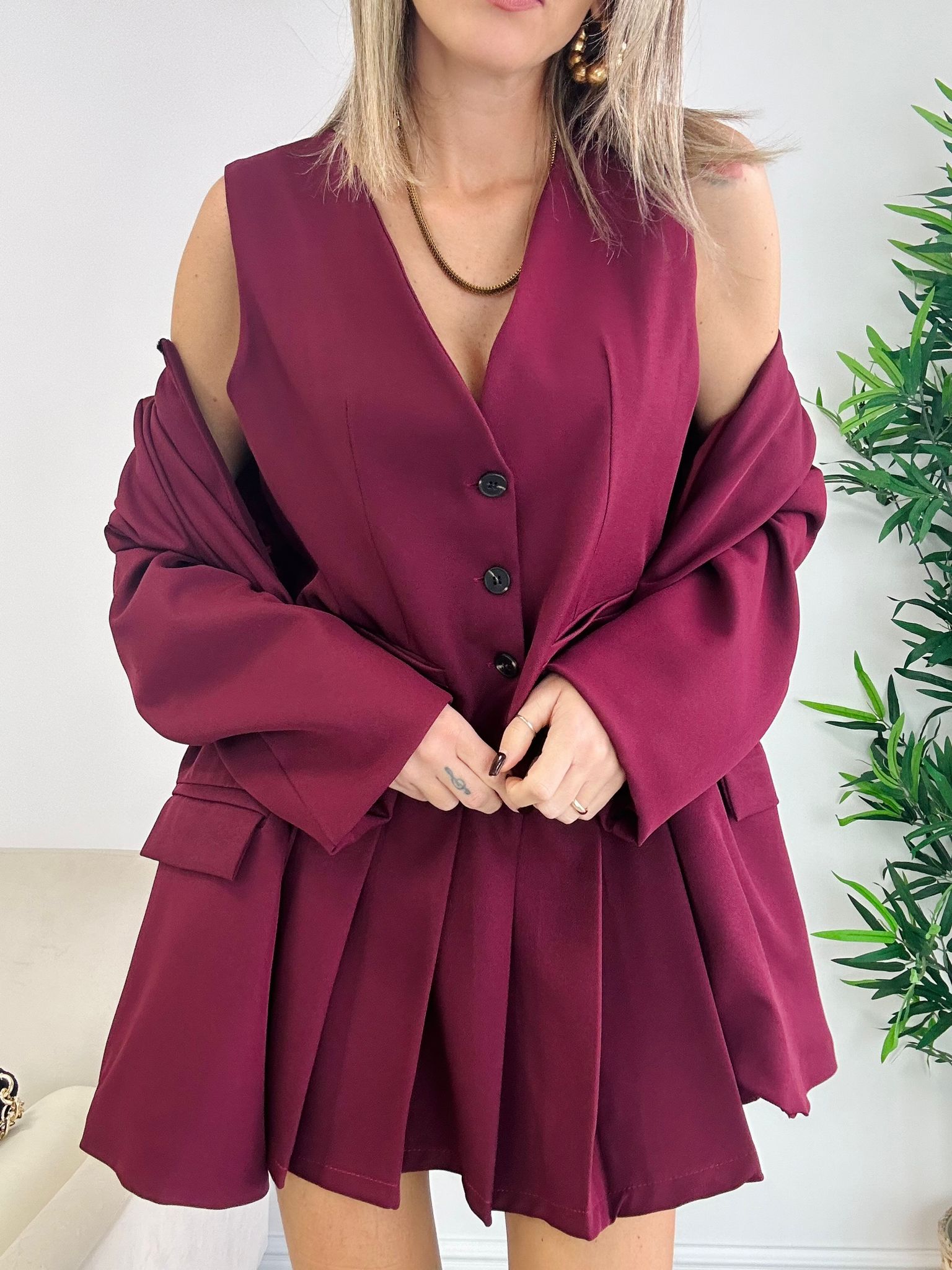 Koordinierte Verona (Blazer + Weste + Shorts) Bordeaux