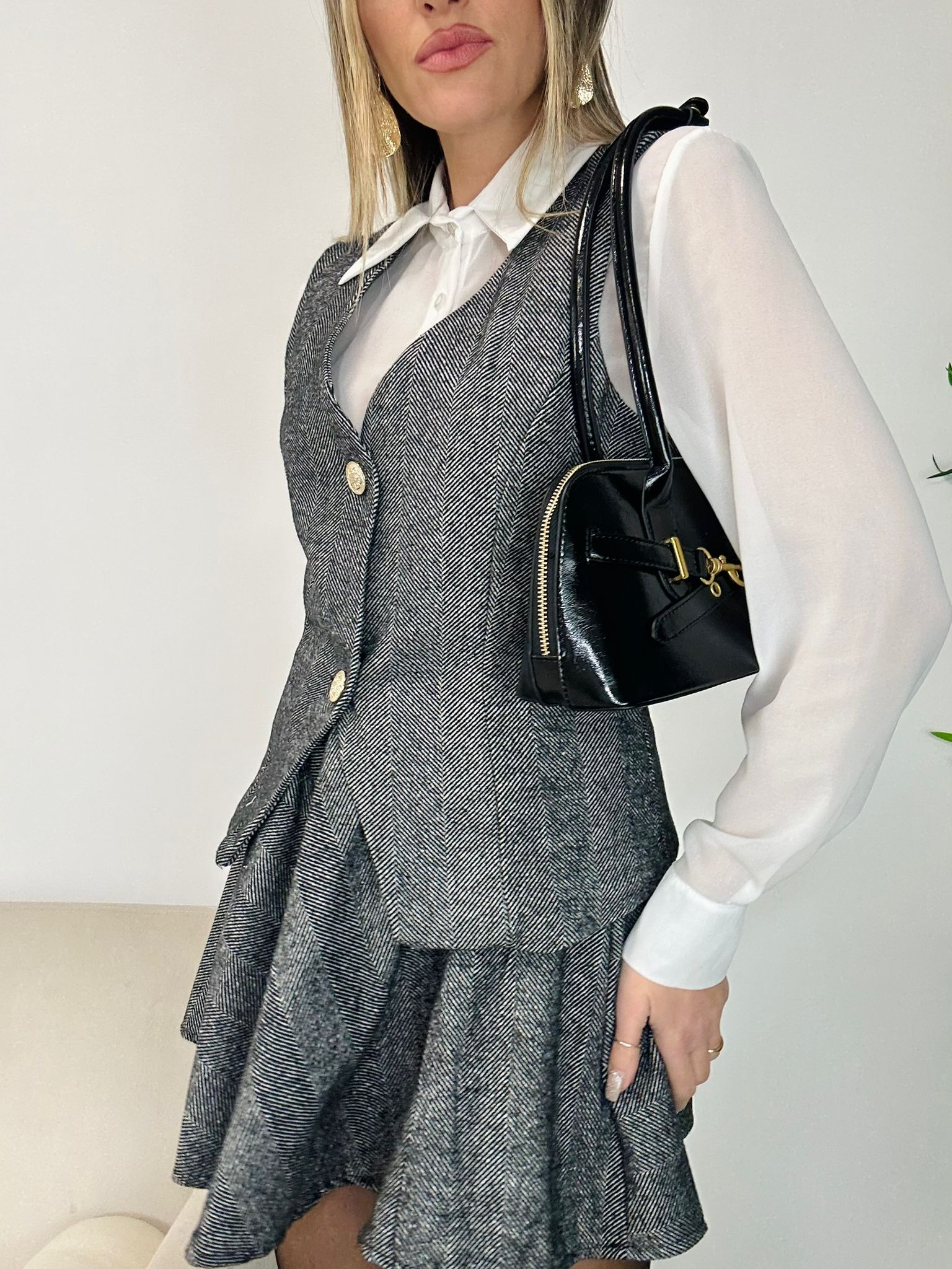 Coordinato Camilla (Gilet + Camicia + Gonna) Grigio