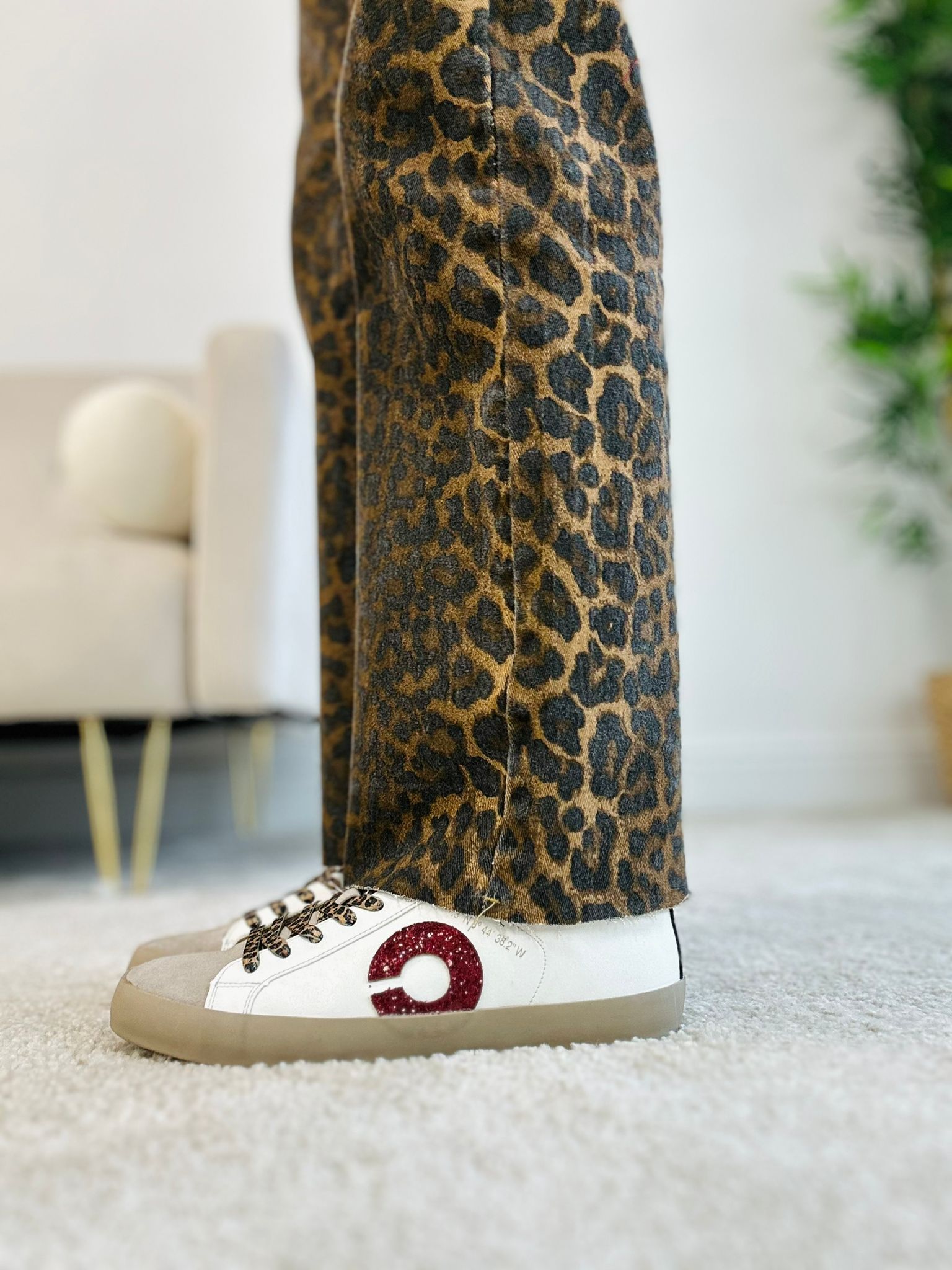 Sneakers Corina - Bianco con lacci animalier