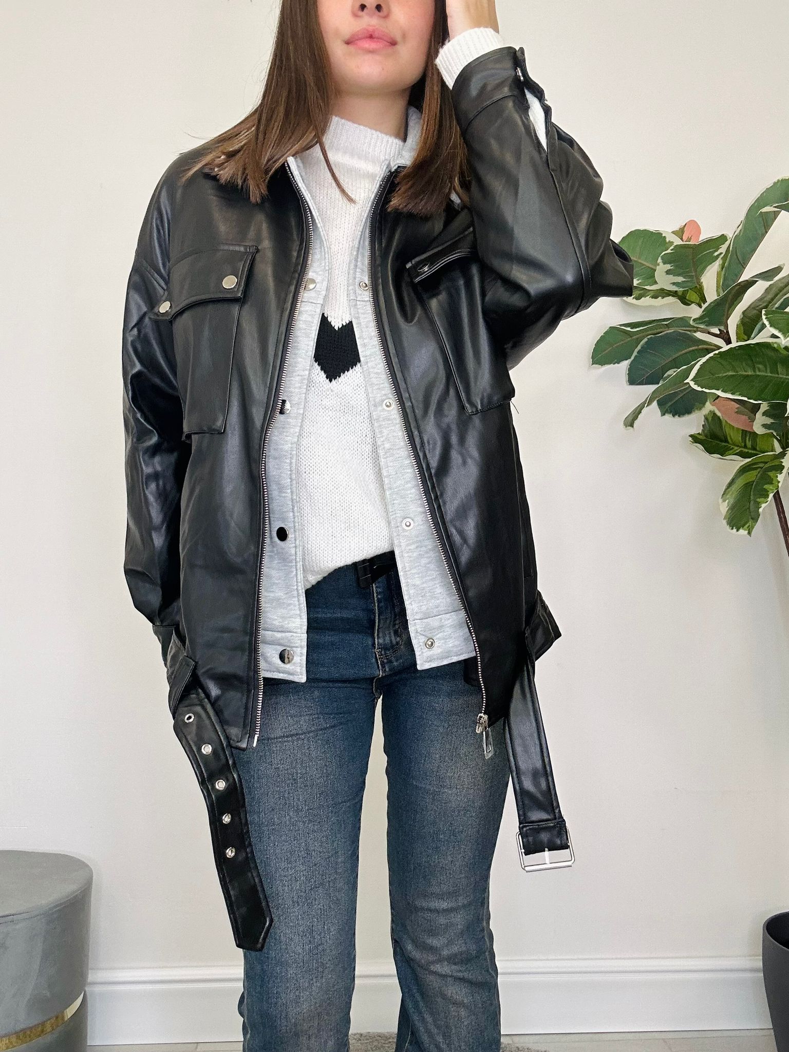 Veste oversize en éco-cuir - Noir