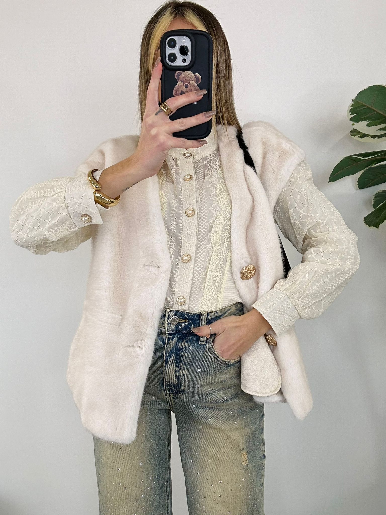 Gilet in Ecopelliccia Smanicato Elisa - Bianco