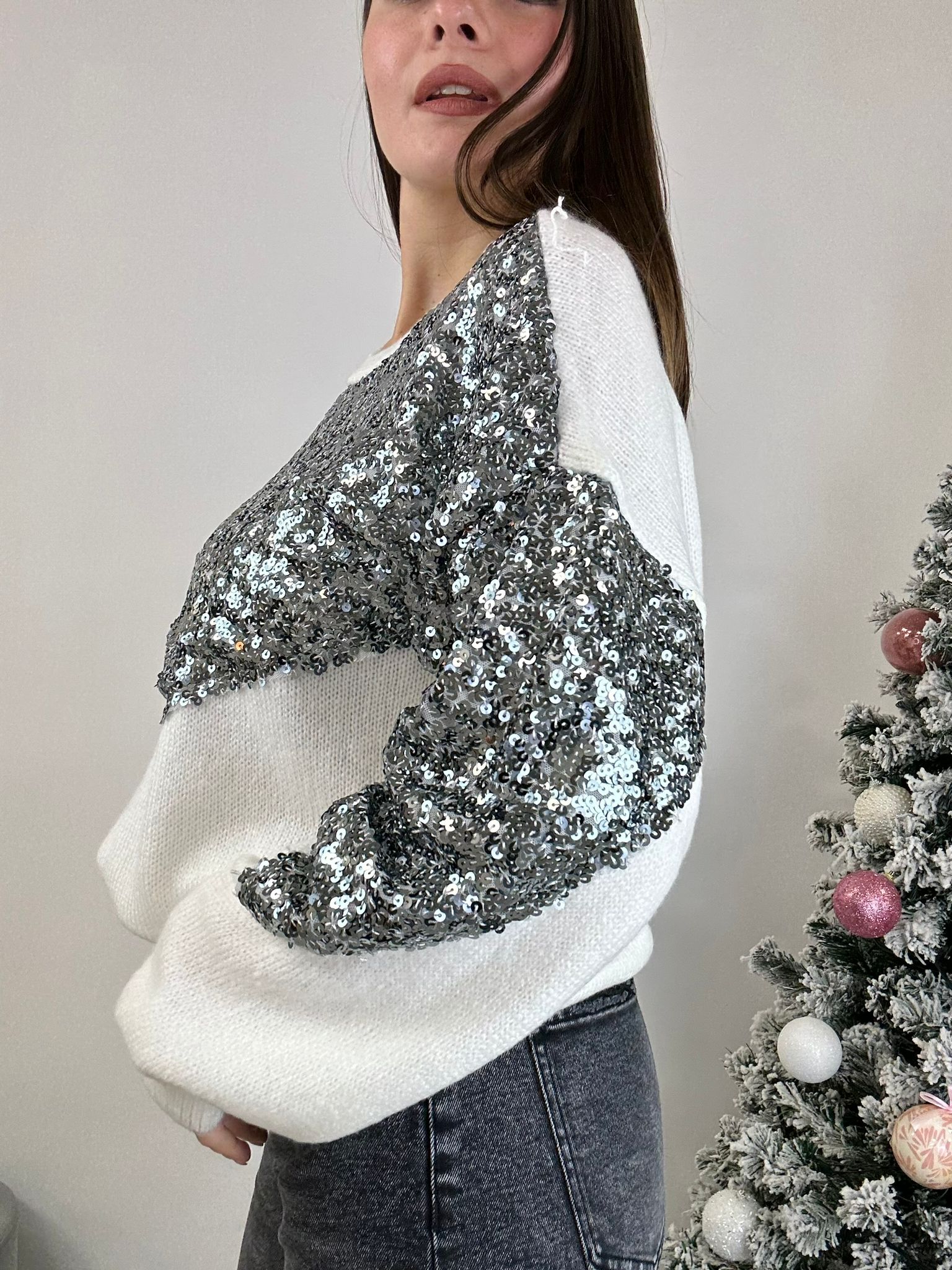 Maglione con paillettes - Bianco