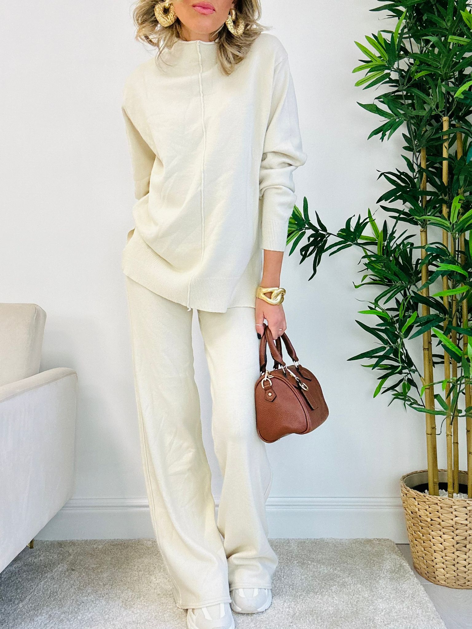 Giulia abgestimmtes Set (Pullover + Hose) Creme