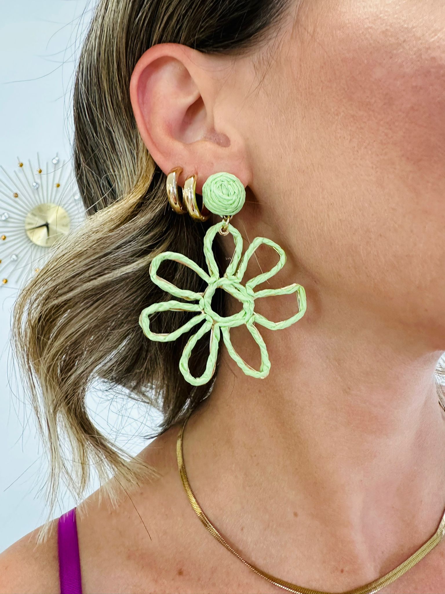 Boucles D'Oreilles Pendantes Fleur - Vert