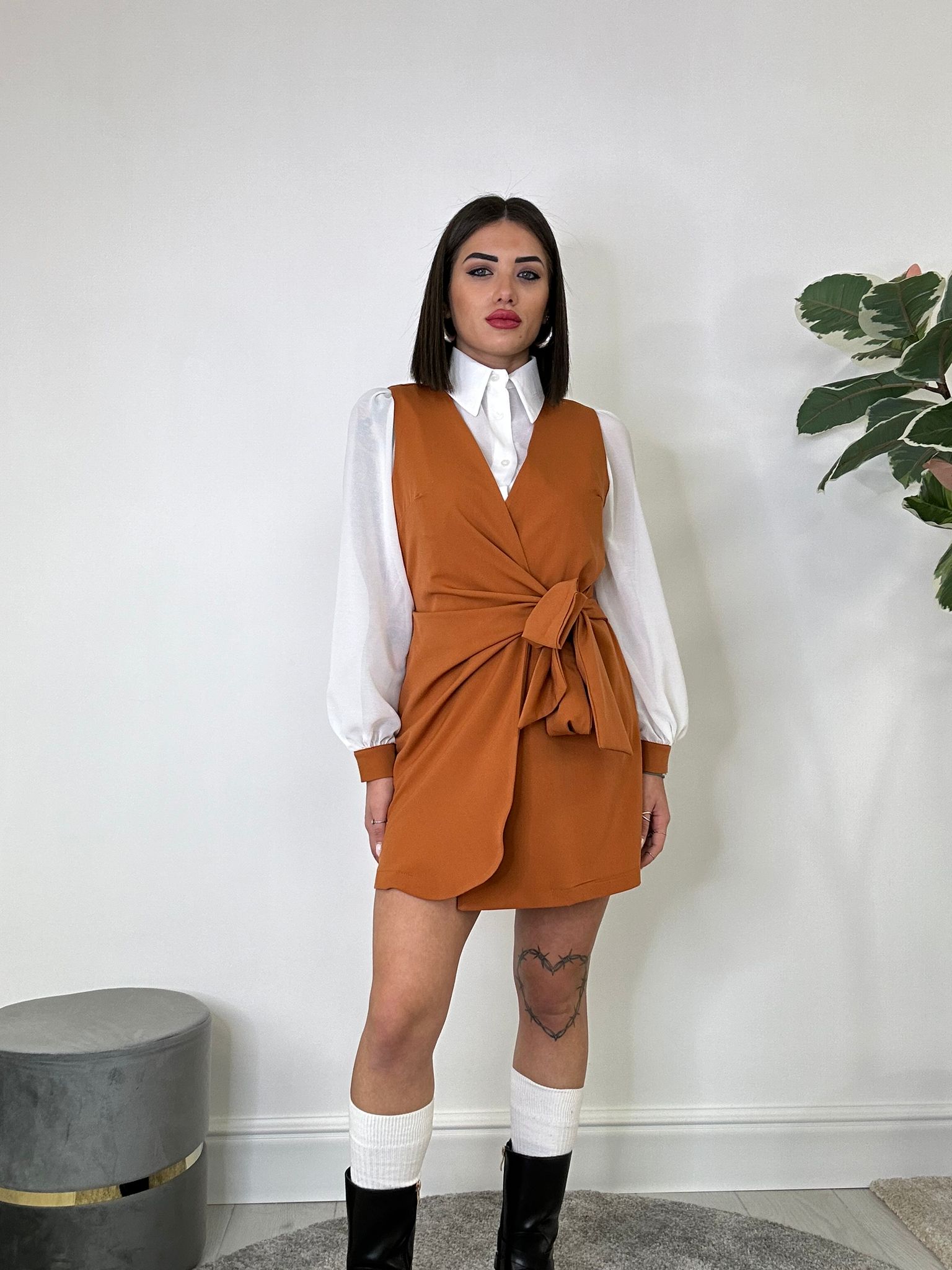 Kleid mit Hemd - Dunkelorange