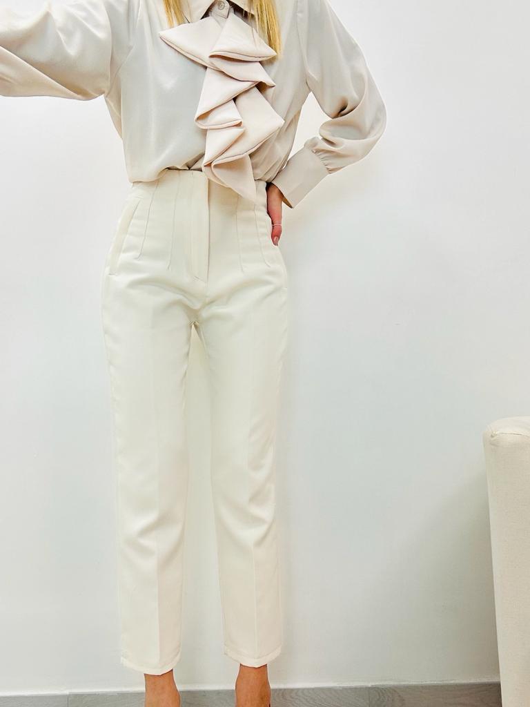 Pantalon classique taille haute Ines - Crème - FR4166