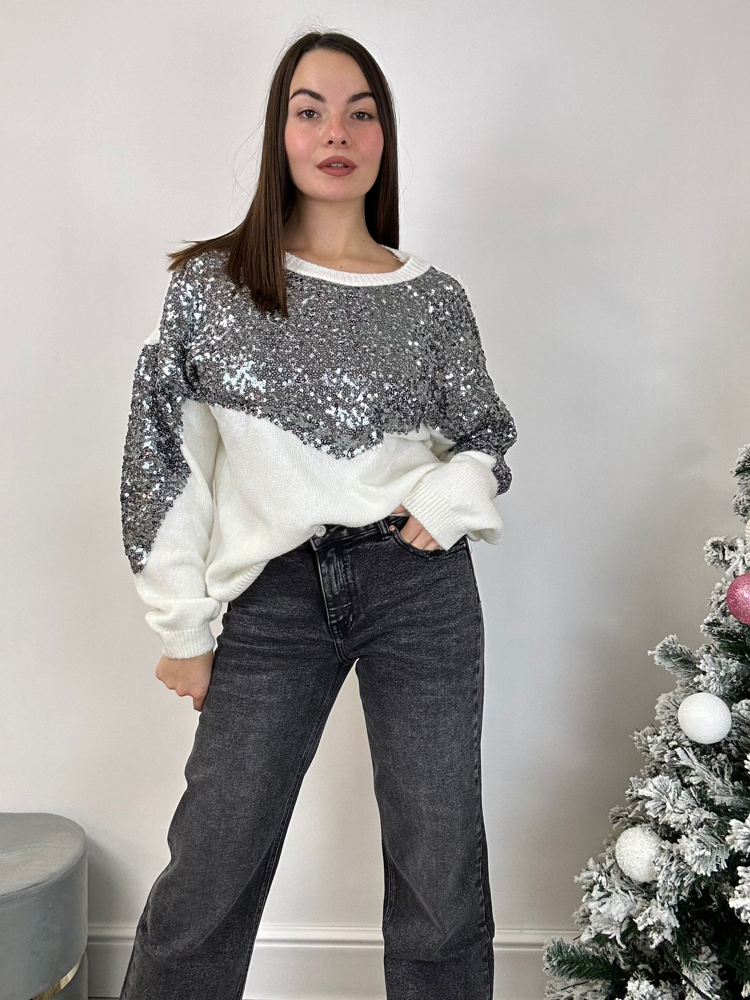 Maglione con paillettes - Bianco