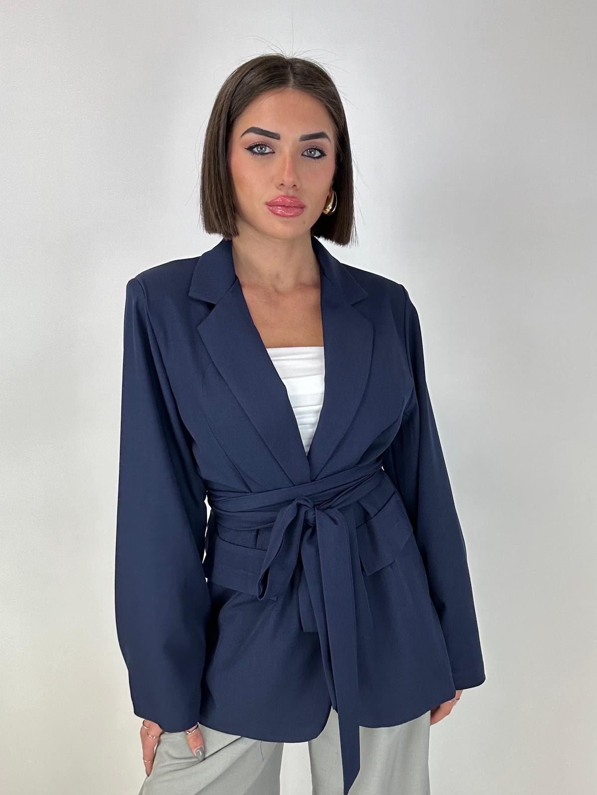 Blazer con cintura - Blu