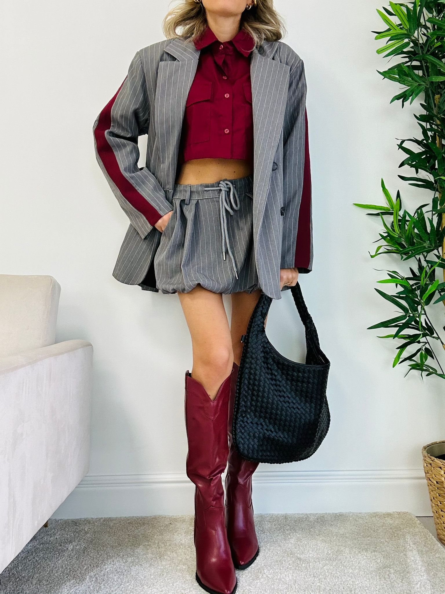 Paola Nadelstreifenjacke – Grau und Bordeaux