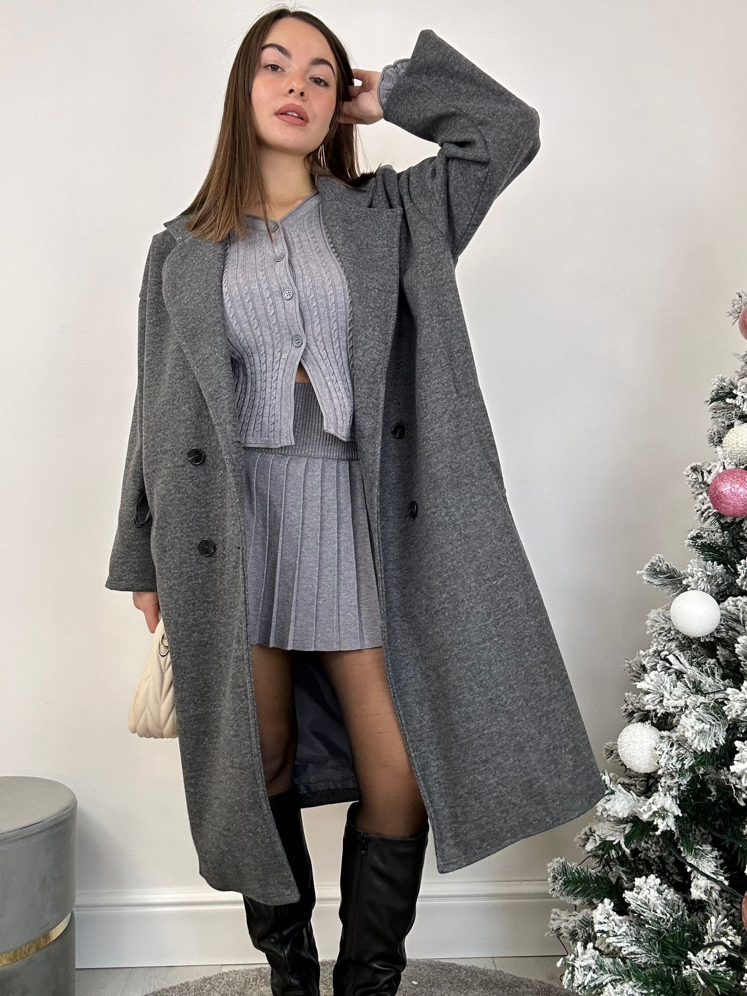 Coordinato Zoe (Cardigan + Gonna) Grigio