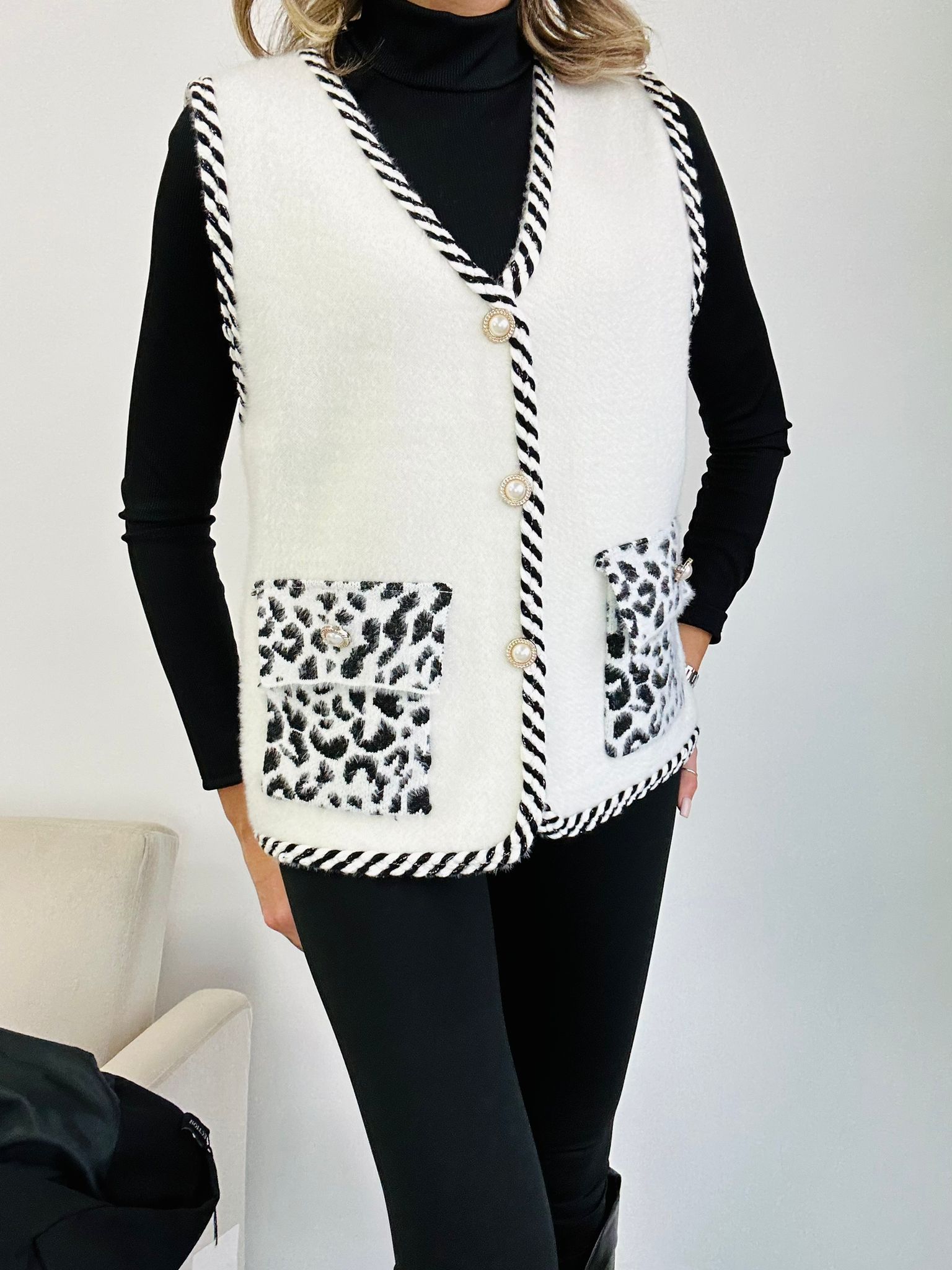 Animalier-Weste – Creme