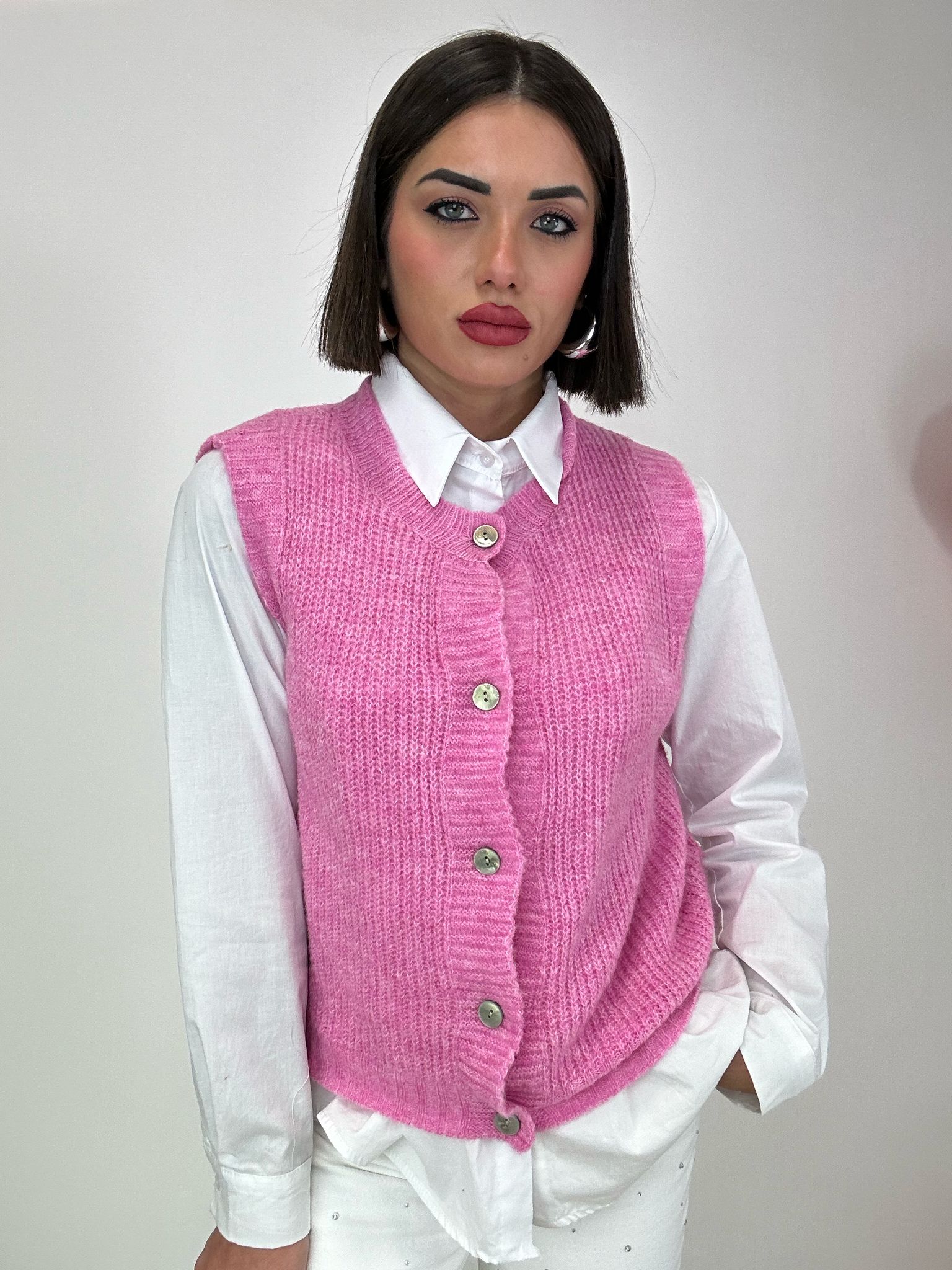 Gilet Smanicato con bottoni - Rosa