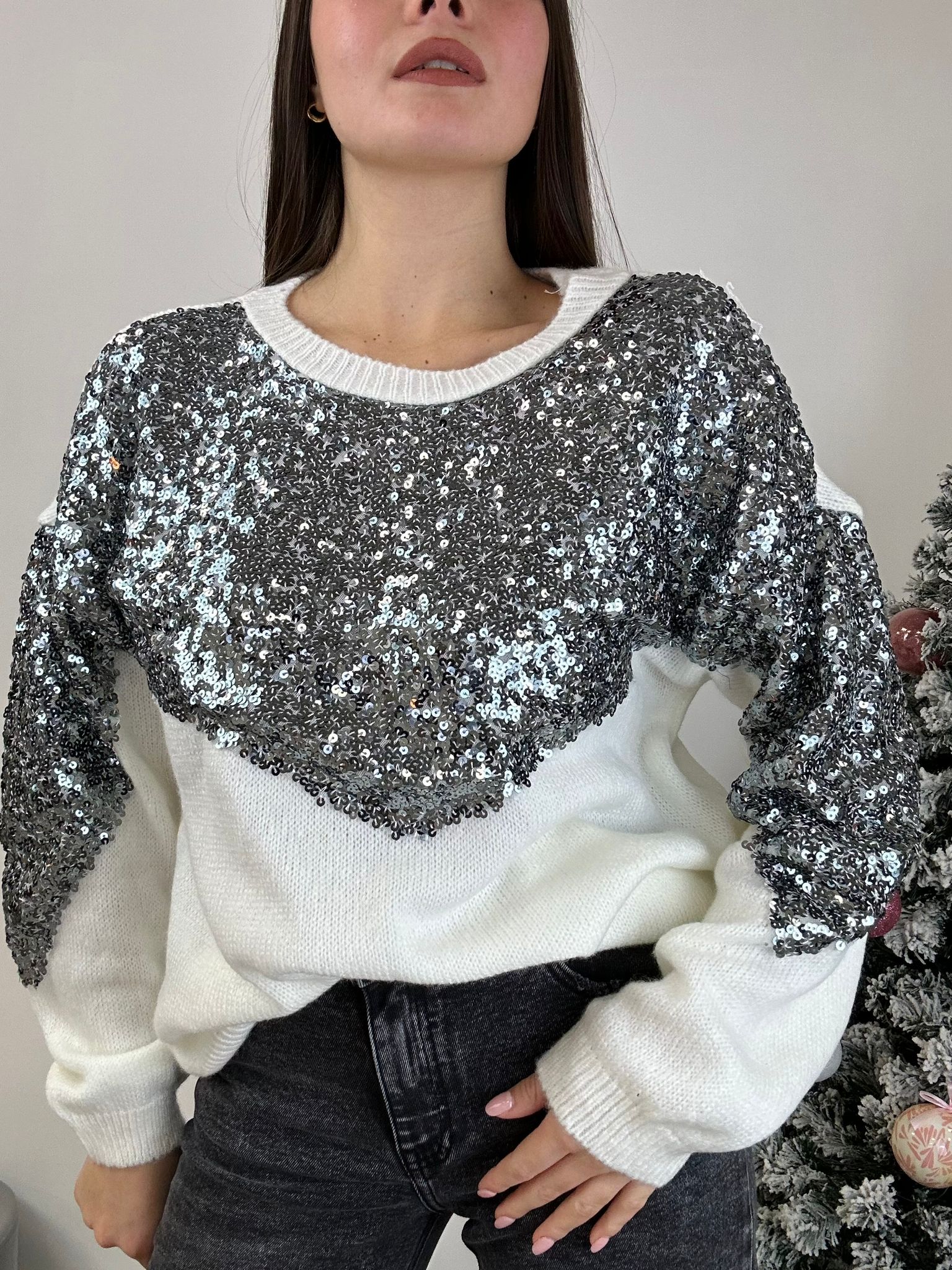 Maglione con paillettes - Bianco