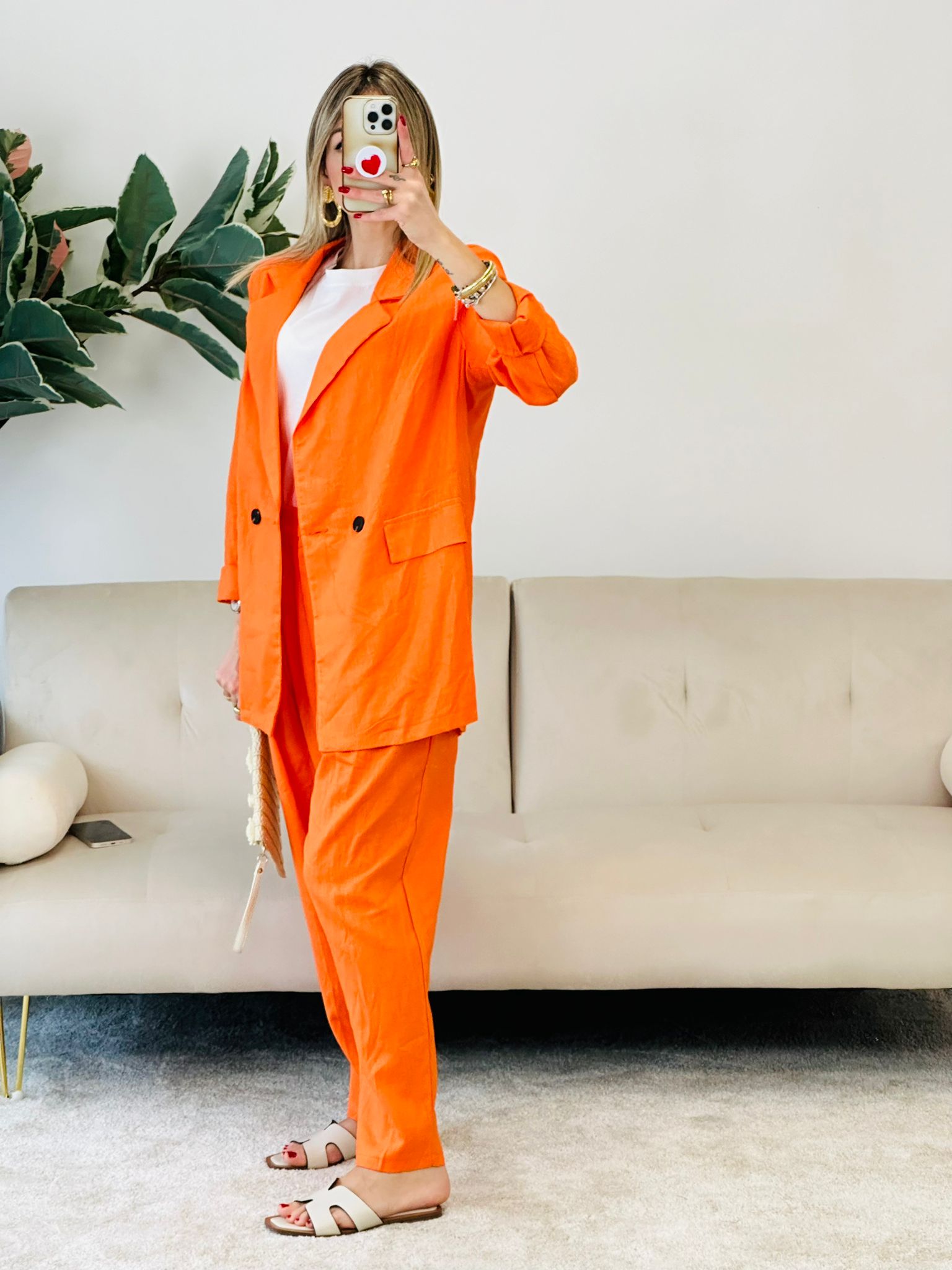 Costume En Lin Caracas (Blazer + Pantalon) Orange