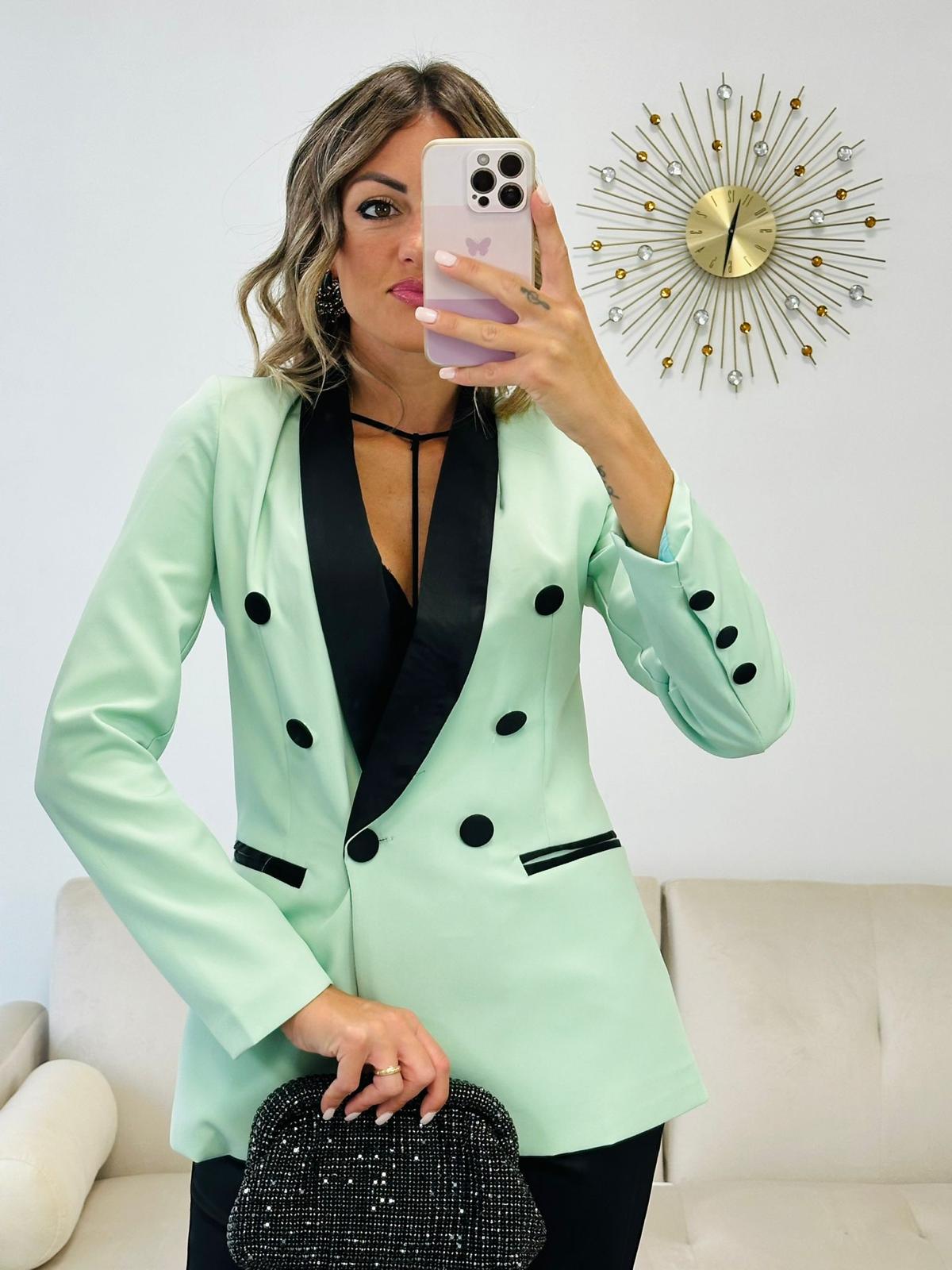 Michela-Anzug (Blazer + Hose) Schwarz und Mintgrün