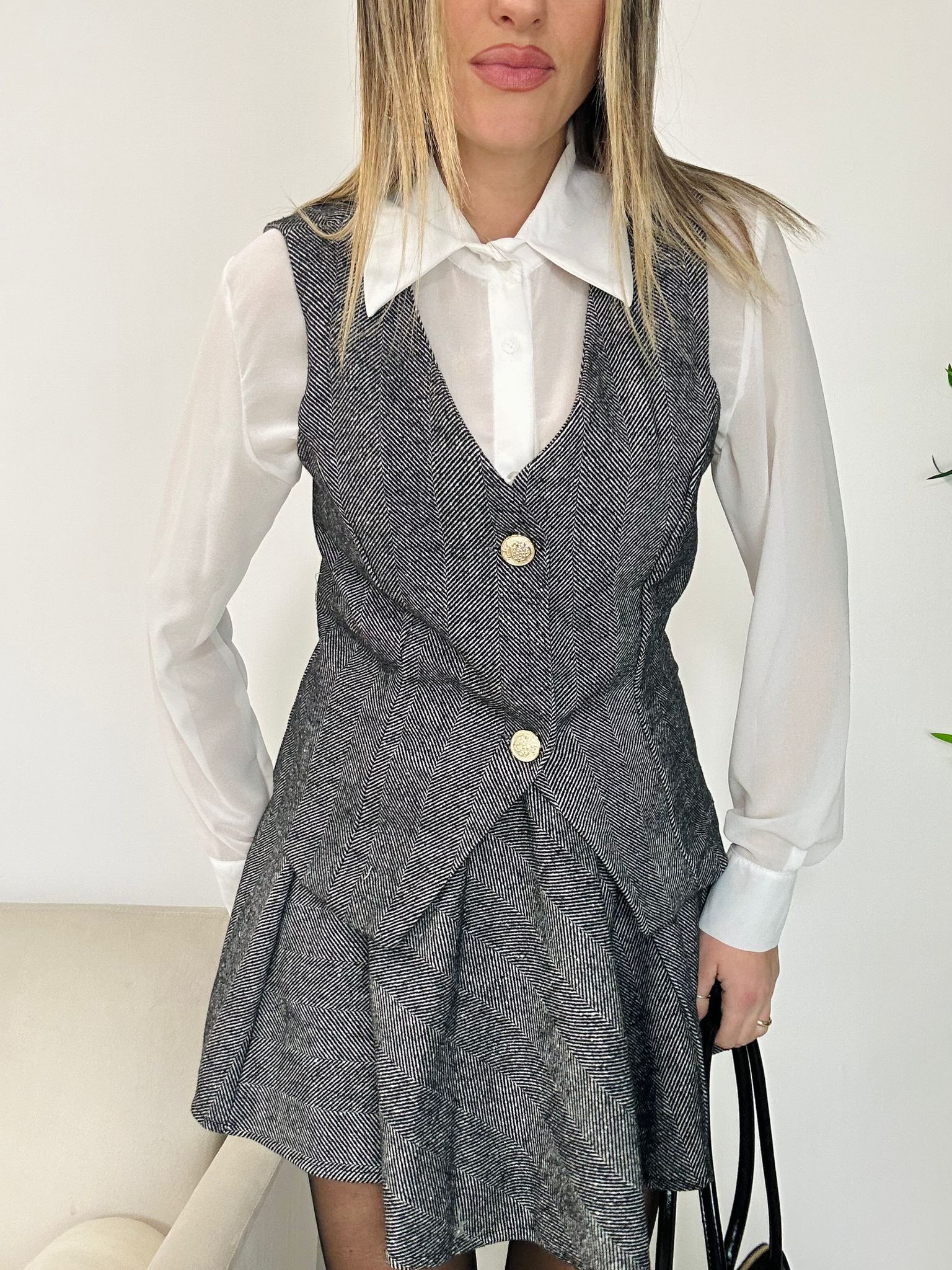 Coordinato Camilla (Gilet + Camicia + Gonna) Grigio