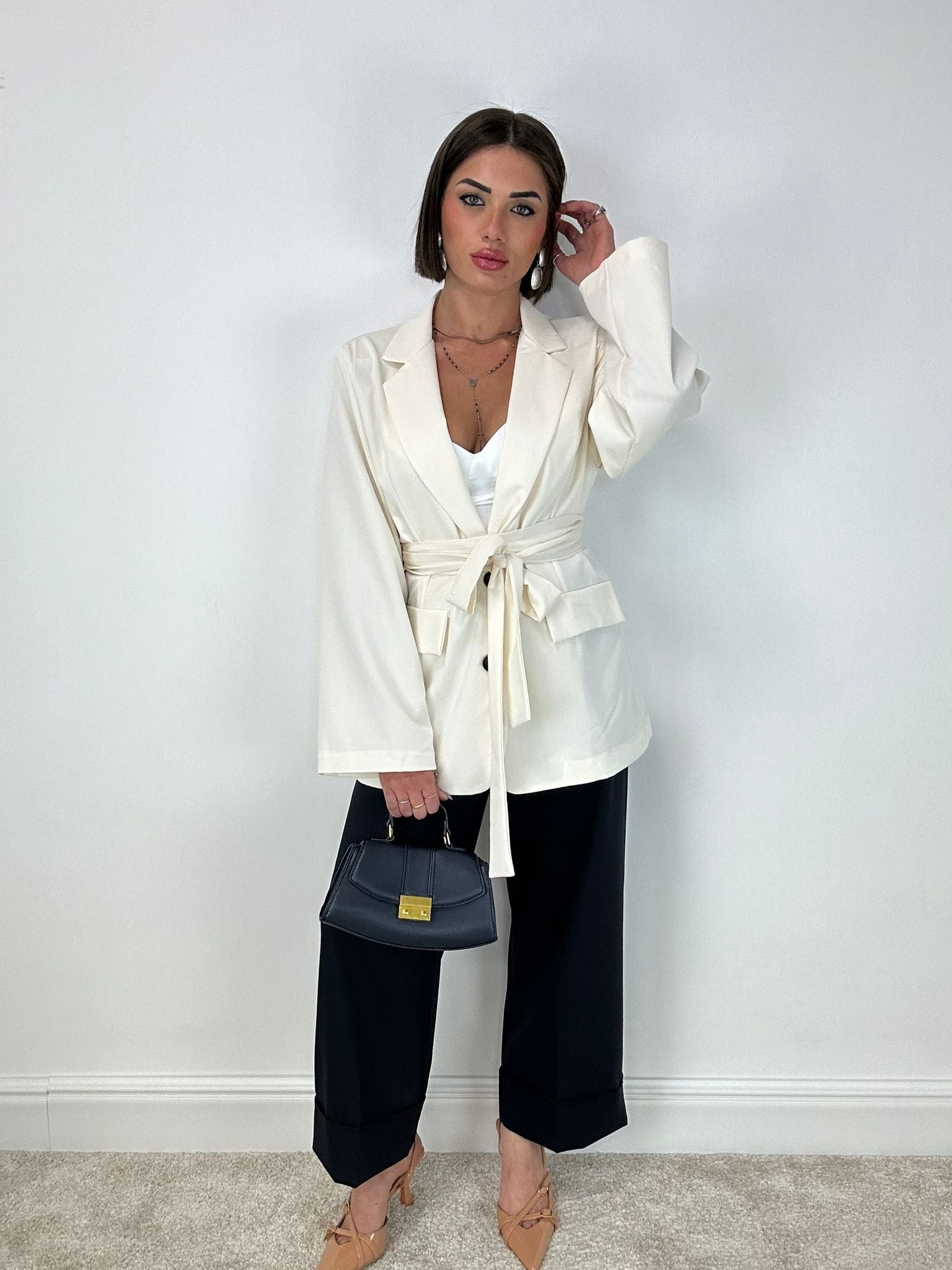 Blazer con cintura - Panna