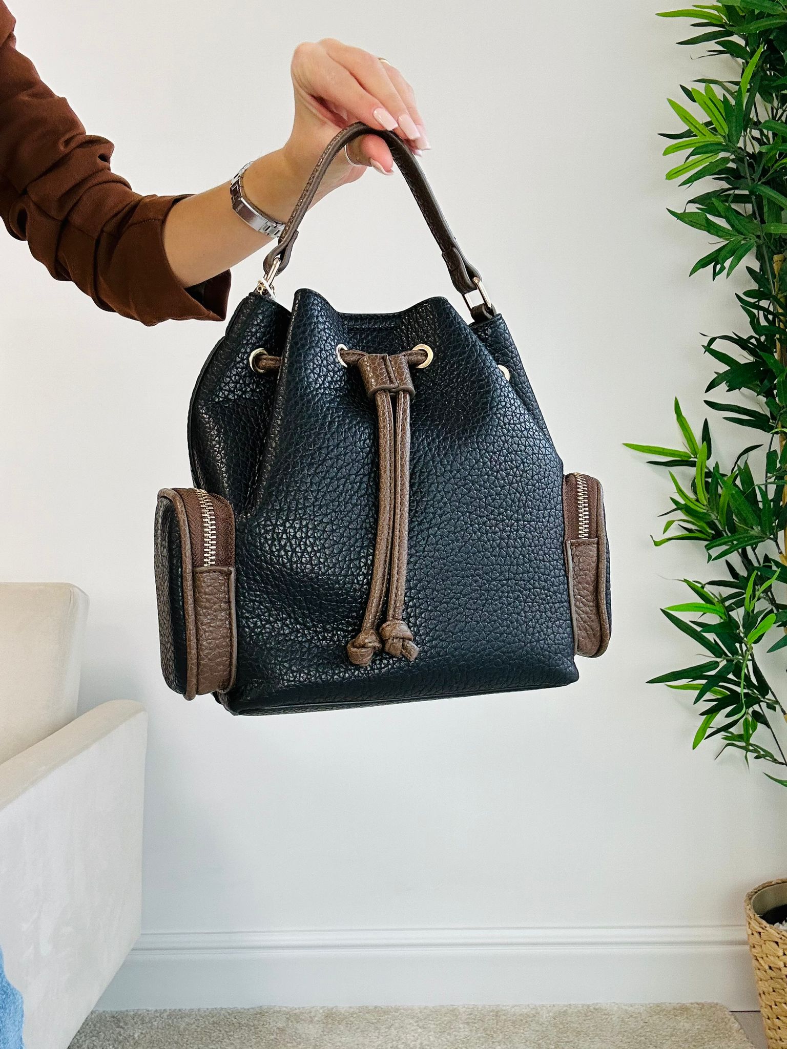 Borsa a secchiello Zoe - Nero e Marrone