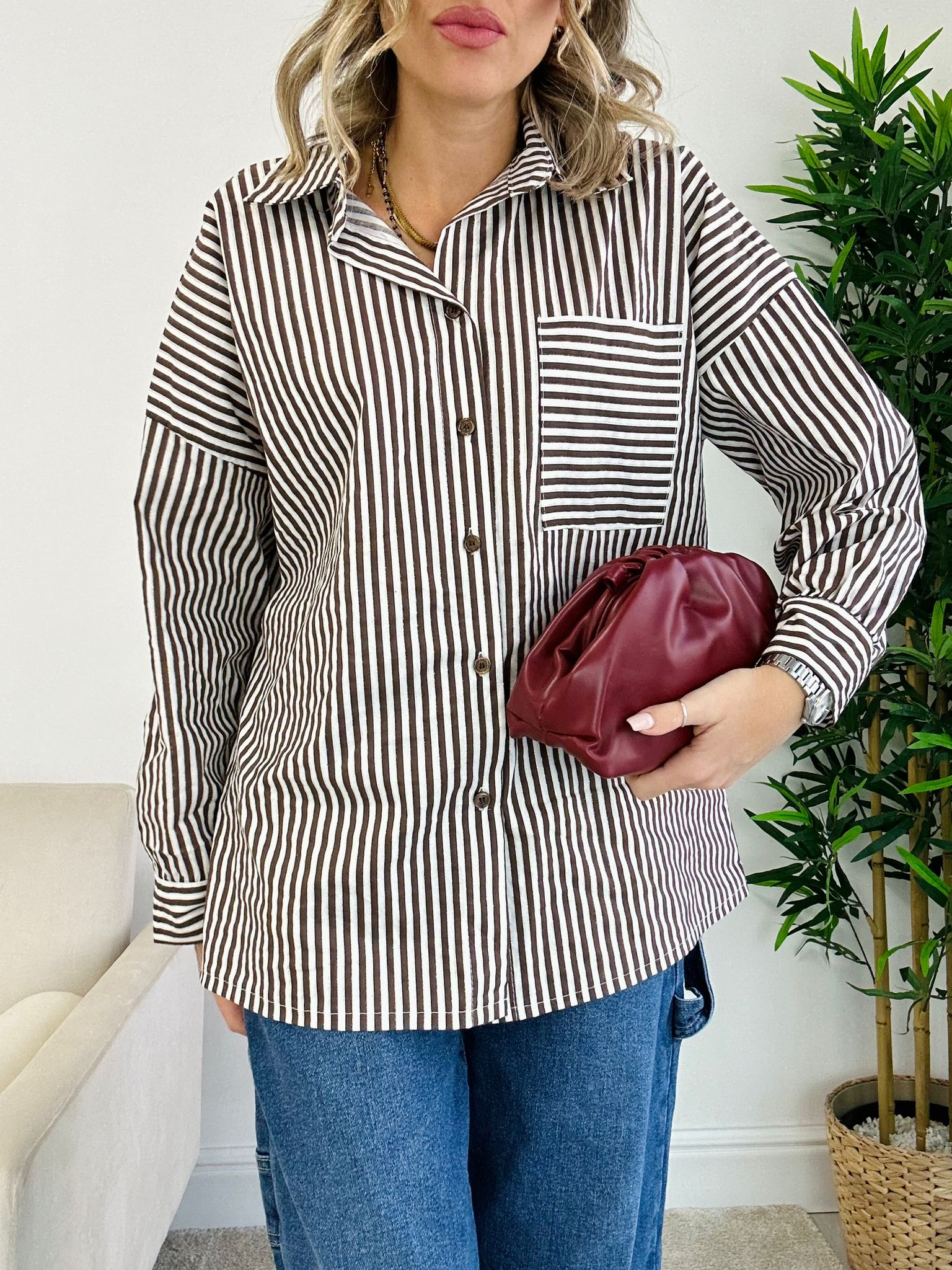 Camicia a righe - Bianco/Beige