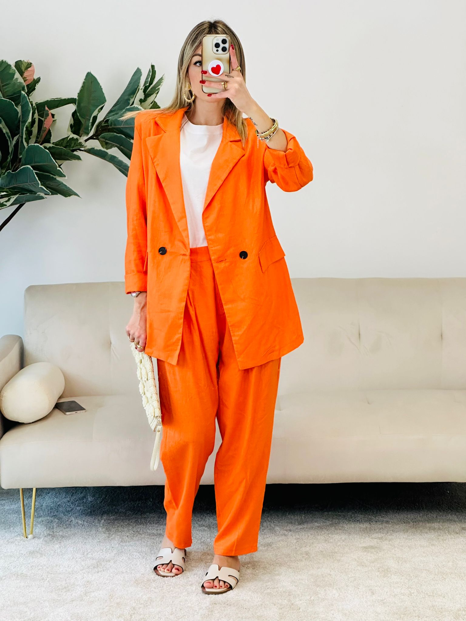Costume En Lin Caracas (Blazer + Pantalon) Orange