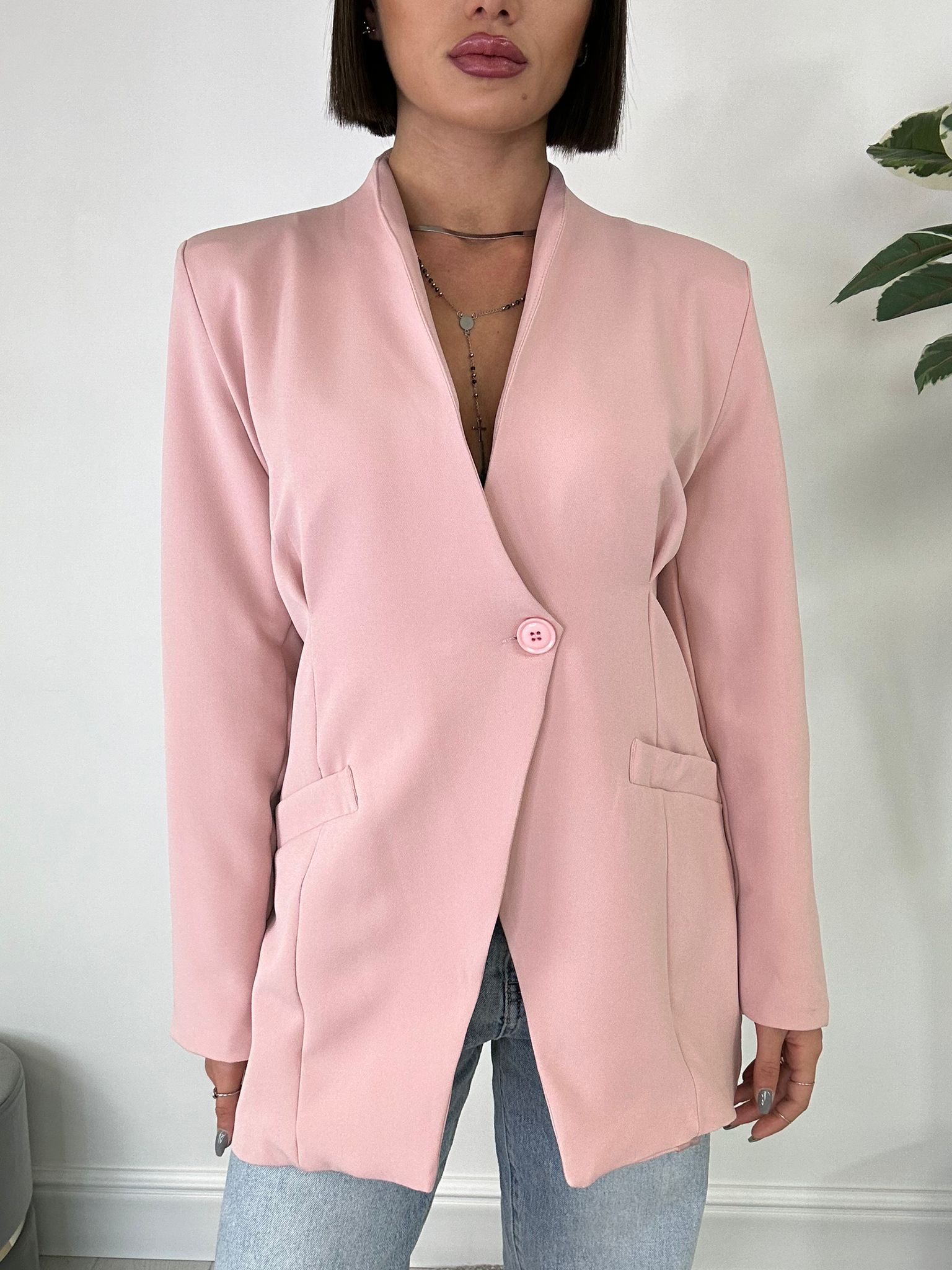 Blazer senza collo - Rosa Chiaro