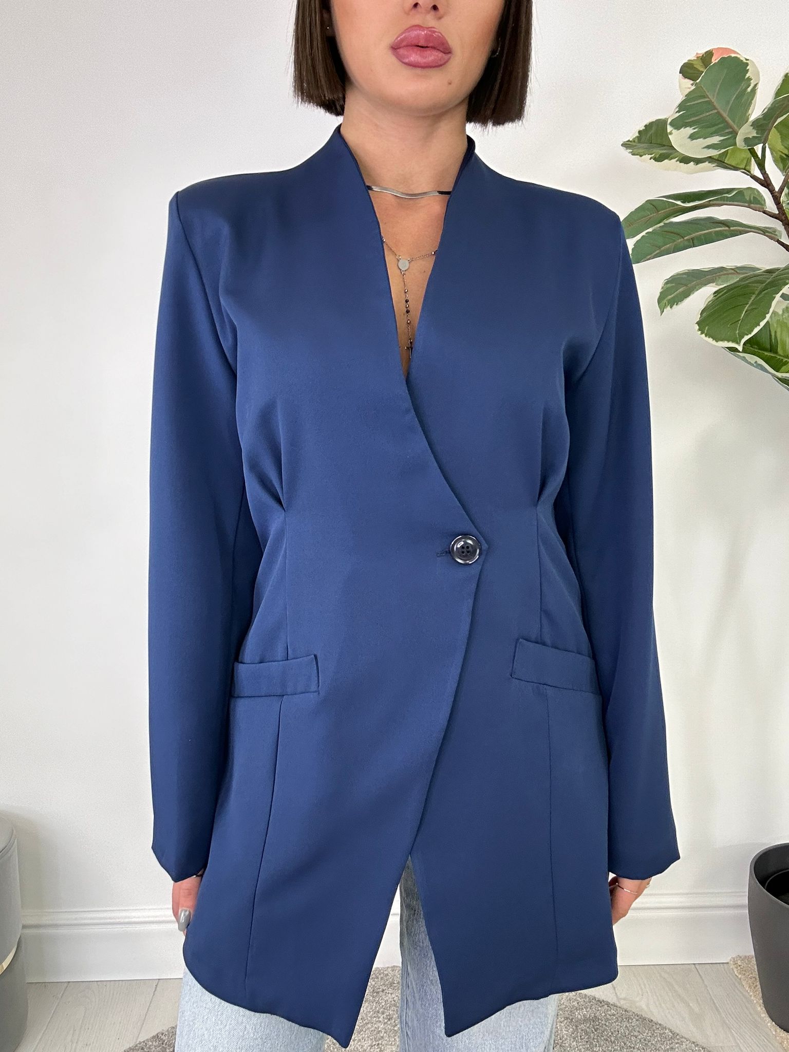 Kragenloser Blazer - Blau