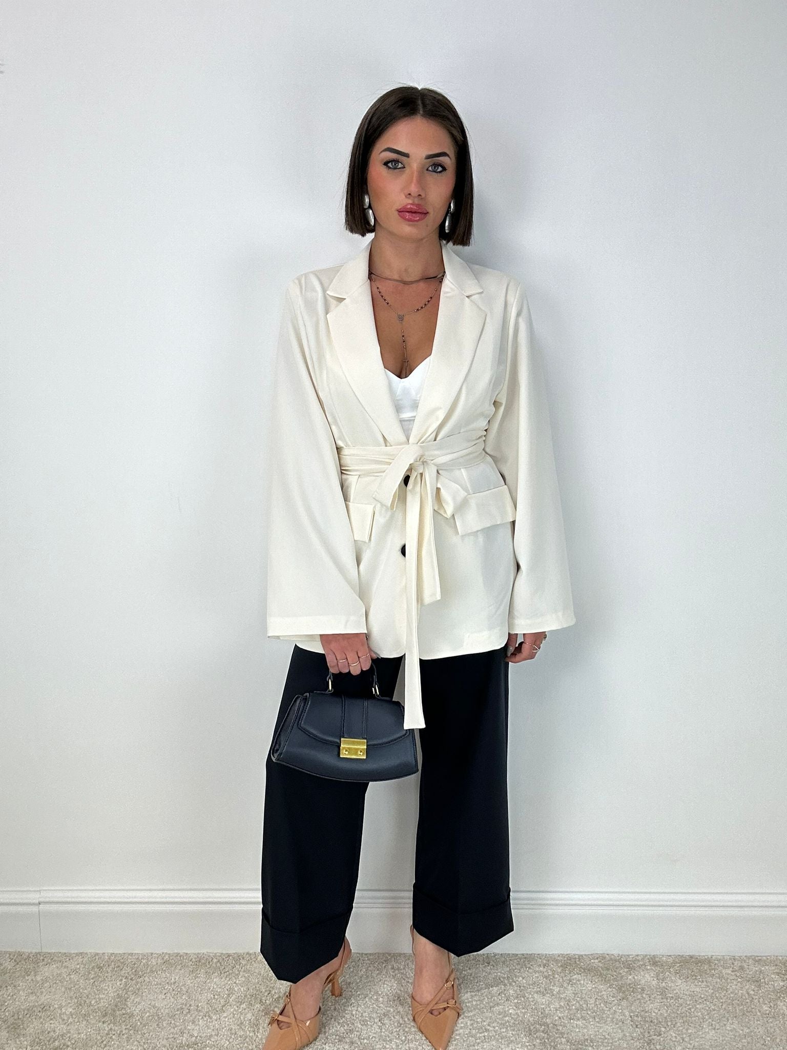 Blazer con cintura - Panna