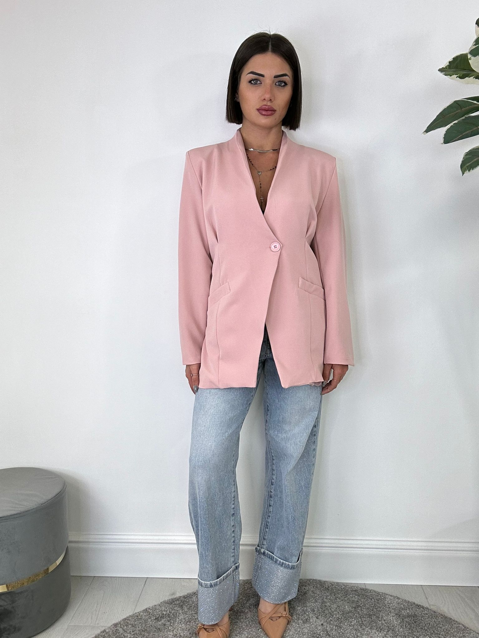 Blazer senza collo - Rosa Chiaro