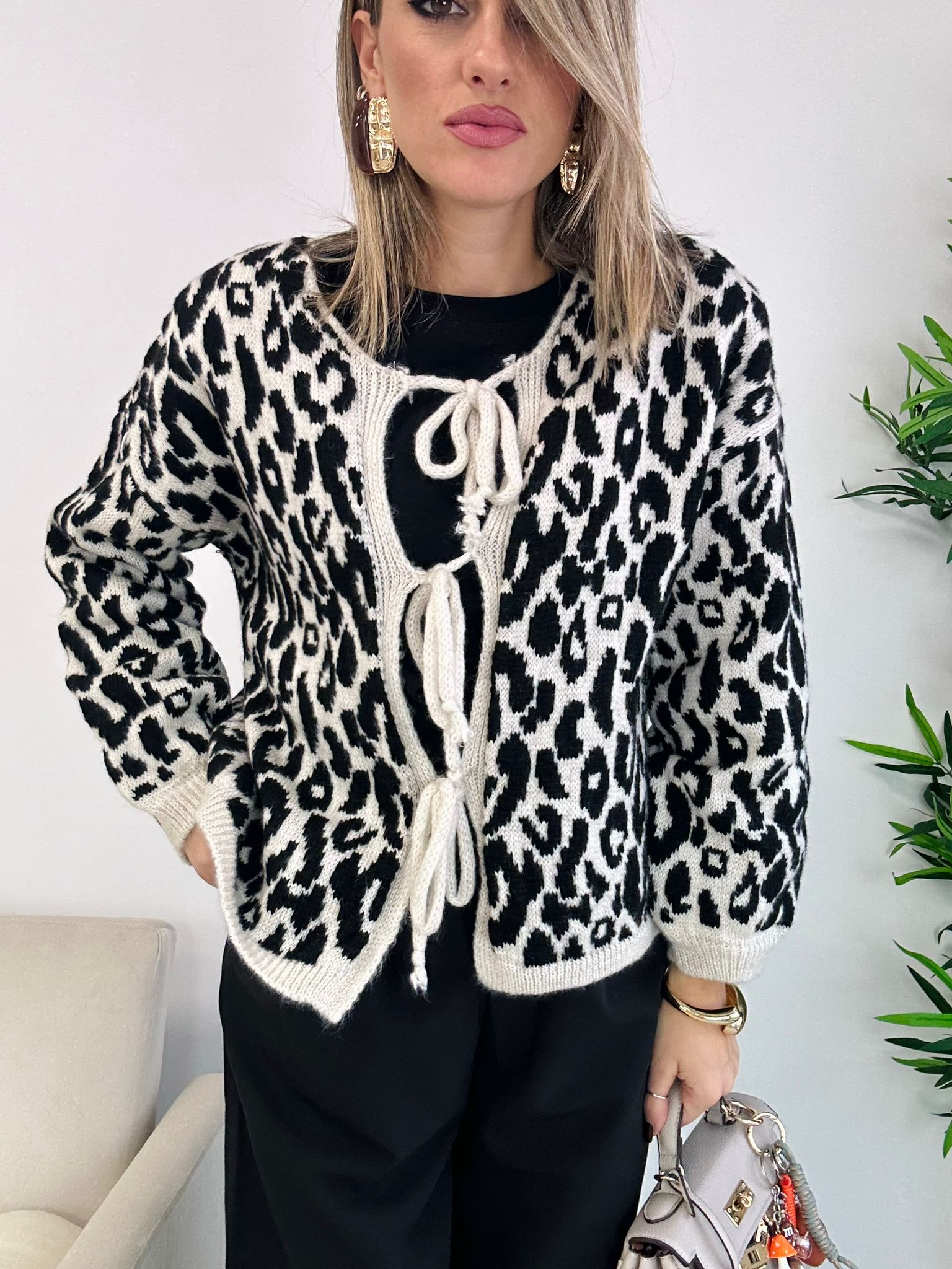 Animalier-Cardigan – Creme