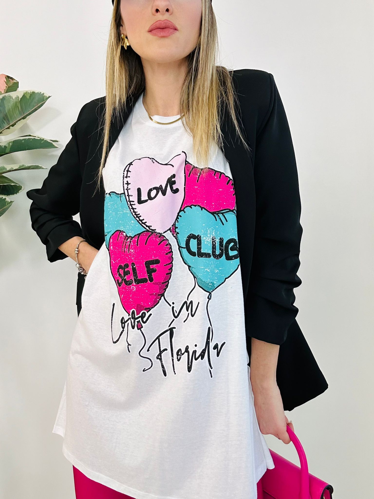 T-shirt Maxi Love Self Club - Blanc