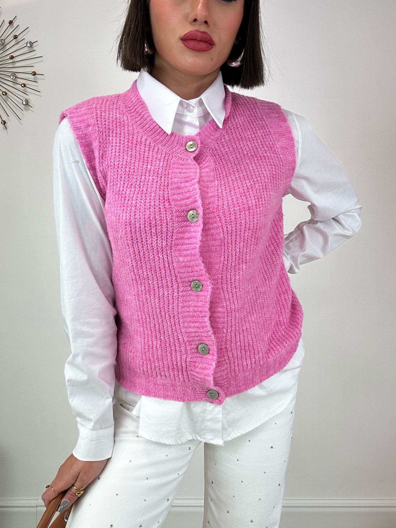 Gilet Smanicato con bottoni - Rosa