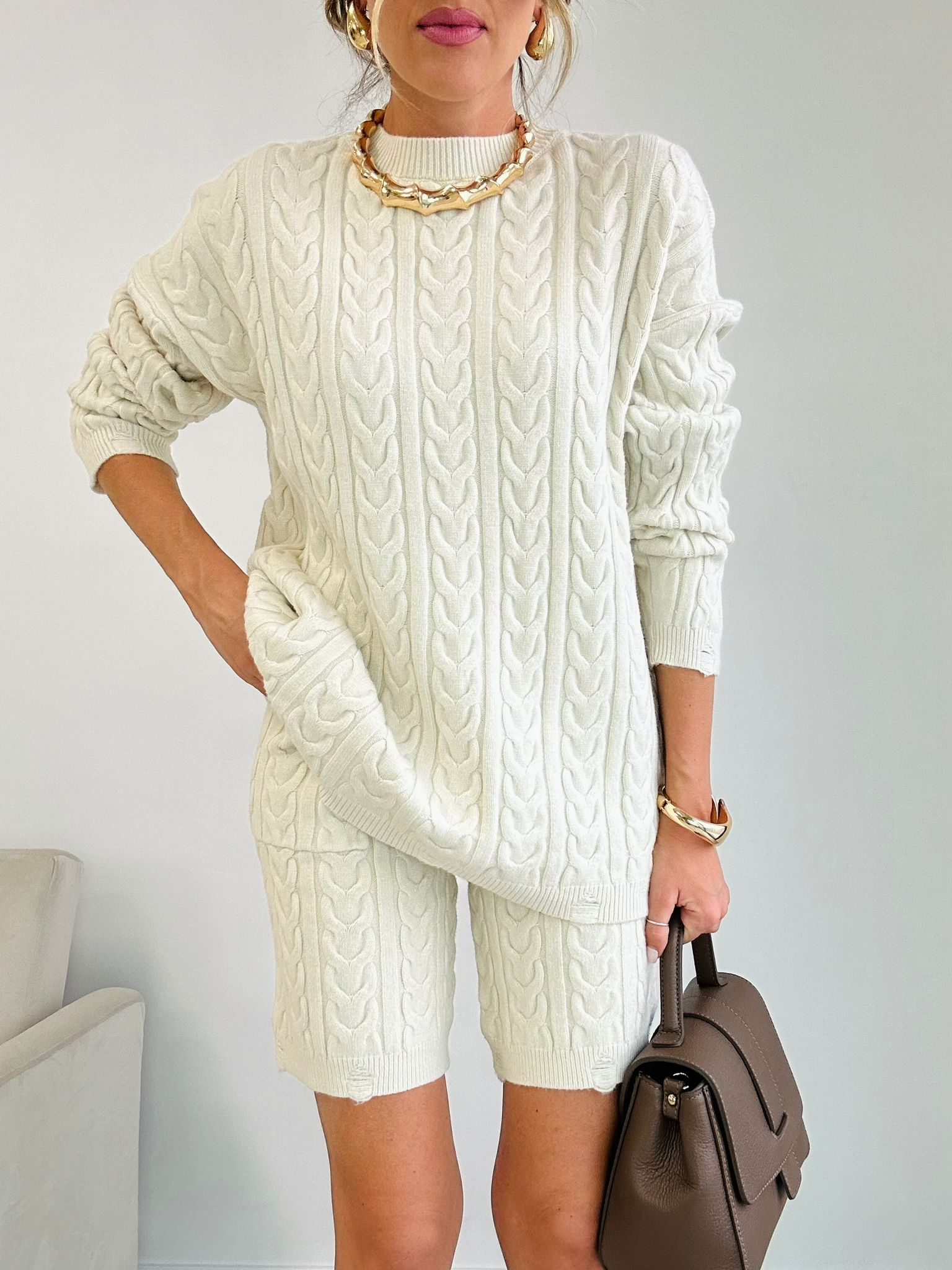 Koordinierte Denise (Pullover + Shorts) Creme