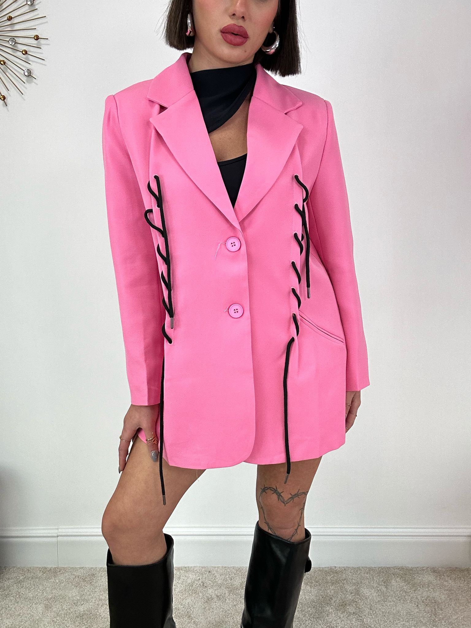 Blazer con inserti neri - Rosa