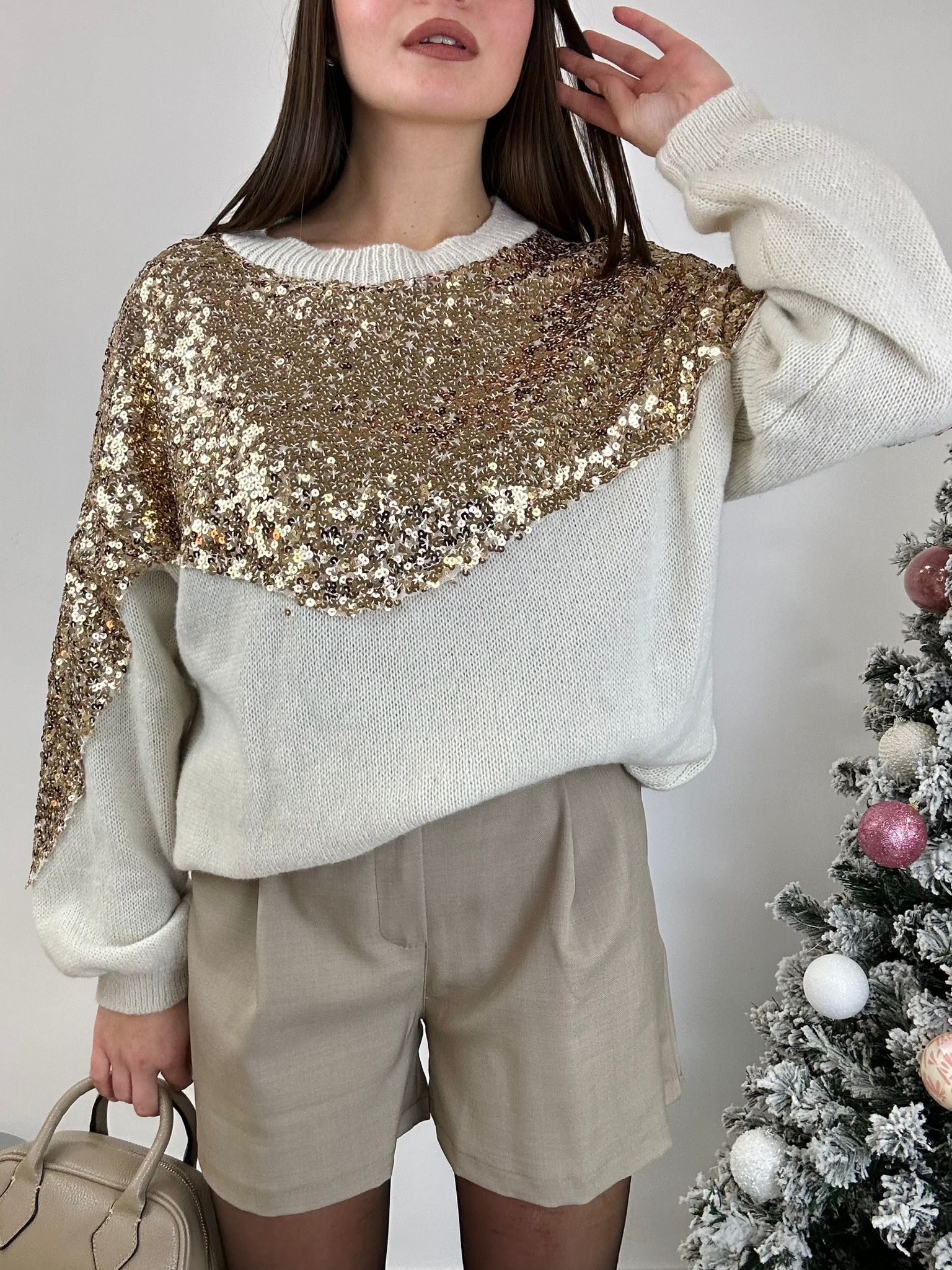 Maglione con paillettes - Beige